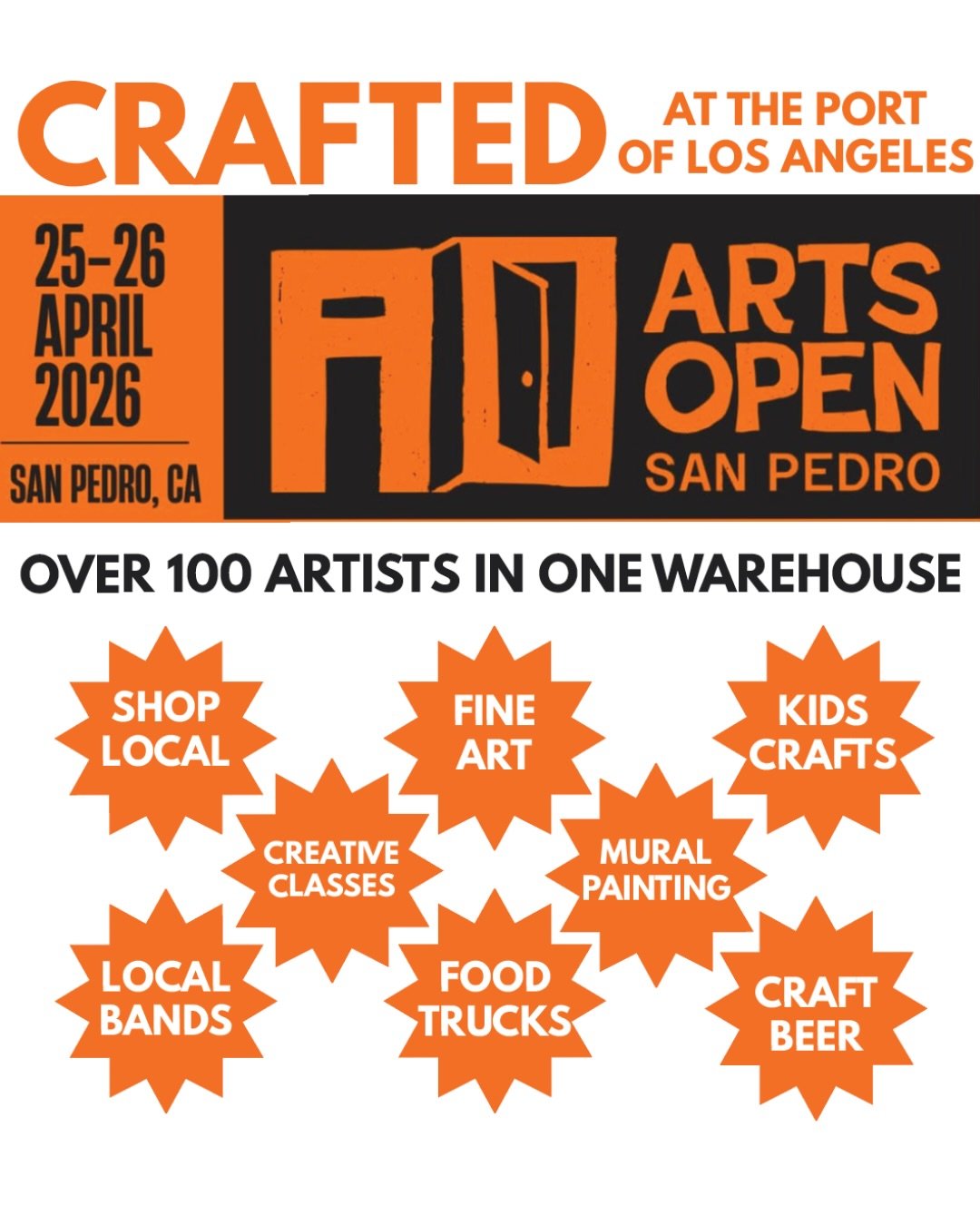 ARTS OPEN is taking over San Pedro April 25&ndash;26 🎨✨ and we&rsquo;re part of it! Stop by CRAFTED for live music, local artists, creative classes, mural painting, kids crafts, food trucks, and more 🎶🍔

Over 100 artists across San Pedro all weeke