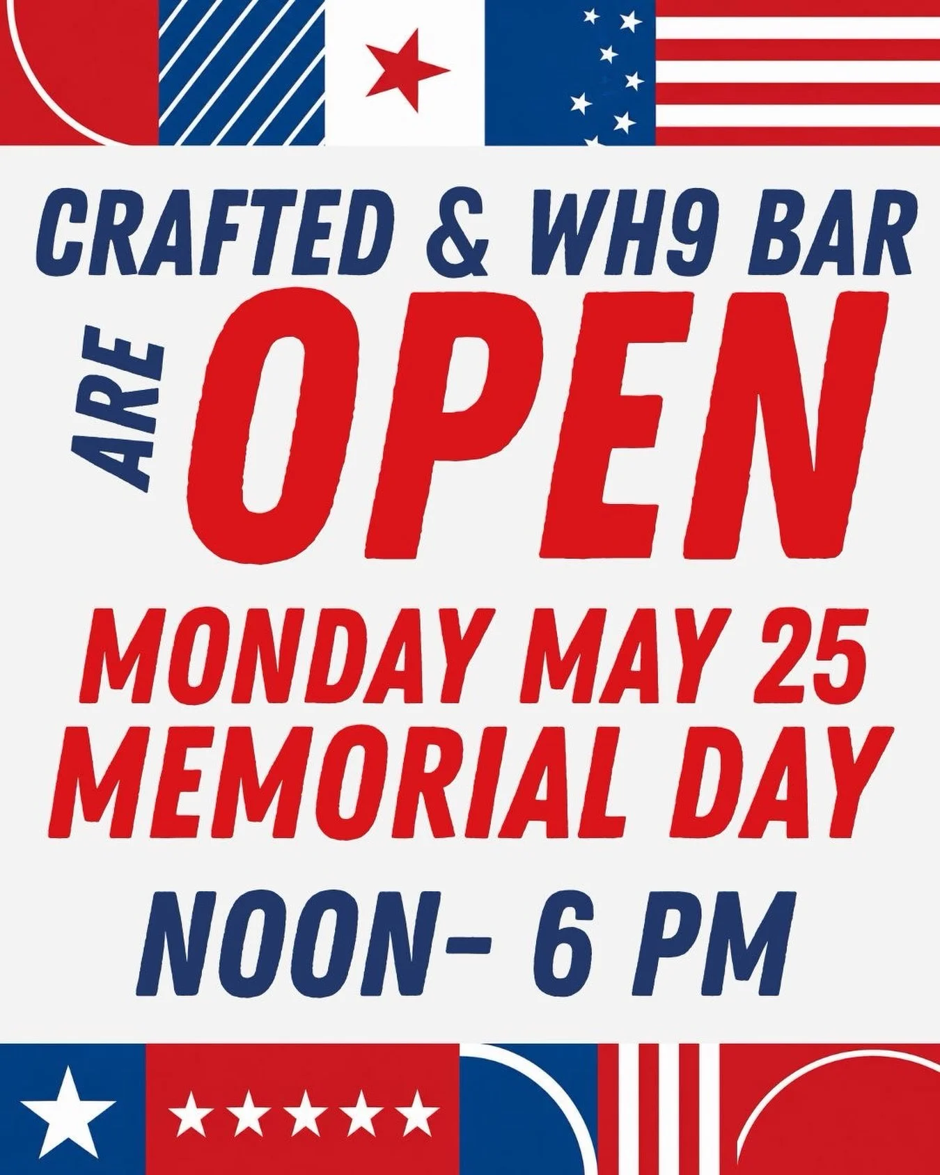 Great news 📢 @craftedportla + @wh9bar will be open with special hours on Monday for Memorial Day 🇺🇸 We&rsquo;ll be open from 12-6pm for more shopping, more food trucks and more fun!