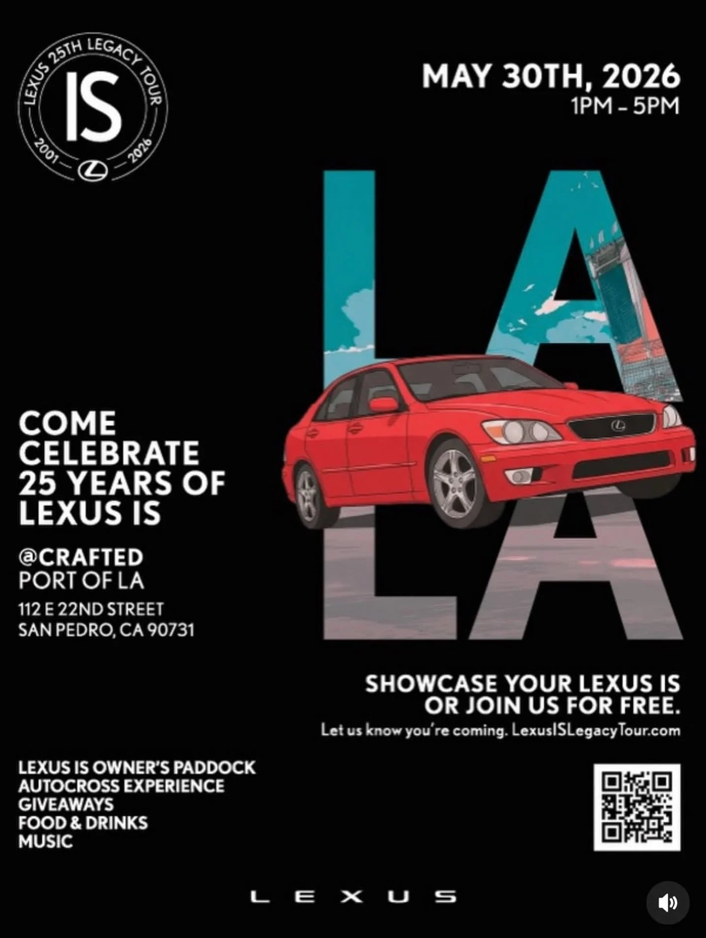 The @lexususa IS 25th Legacy Tour is kicking off at @craftedportla and @wh9bar THIS SATURDAY, May 30th! Get ready for a full day of cars, giveaways, food, drinks, music, shopping, and plenty to explore around the warehouses 🚘 🍗 🍺 

🎟️ Free to att