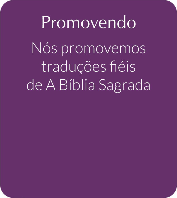 Imagem roxa com texto em português promovendo traduções bíblicas fiéis.