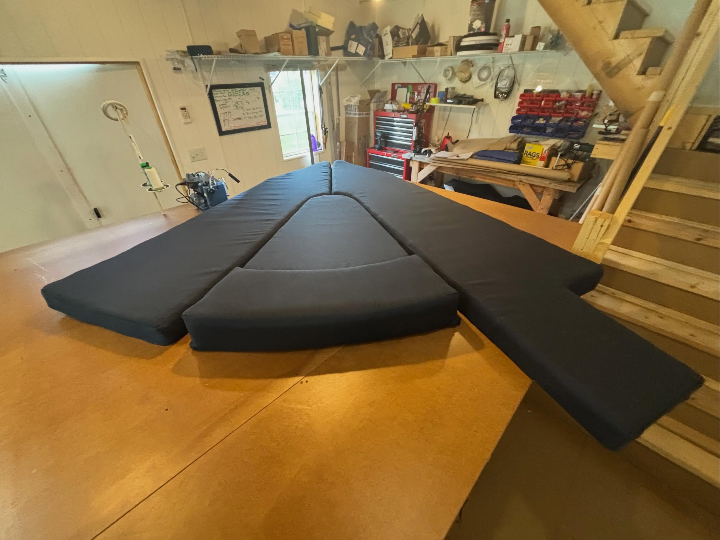 Just finished a new vberth cushion set for a Wellcraft 290 Coastal. This 3&rdquo; of medium firm foam topped with 1&rdquo; of memory foam, and breathable underlayer will provide hours of sleeping comfort at anchor! 💤