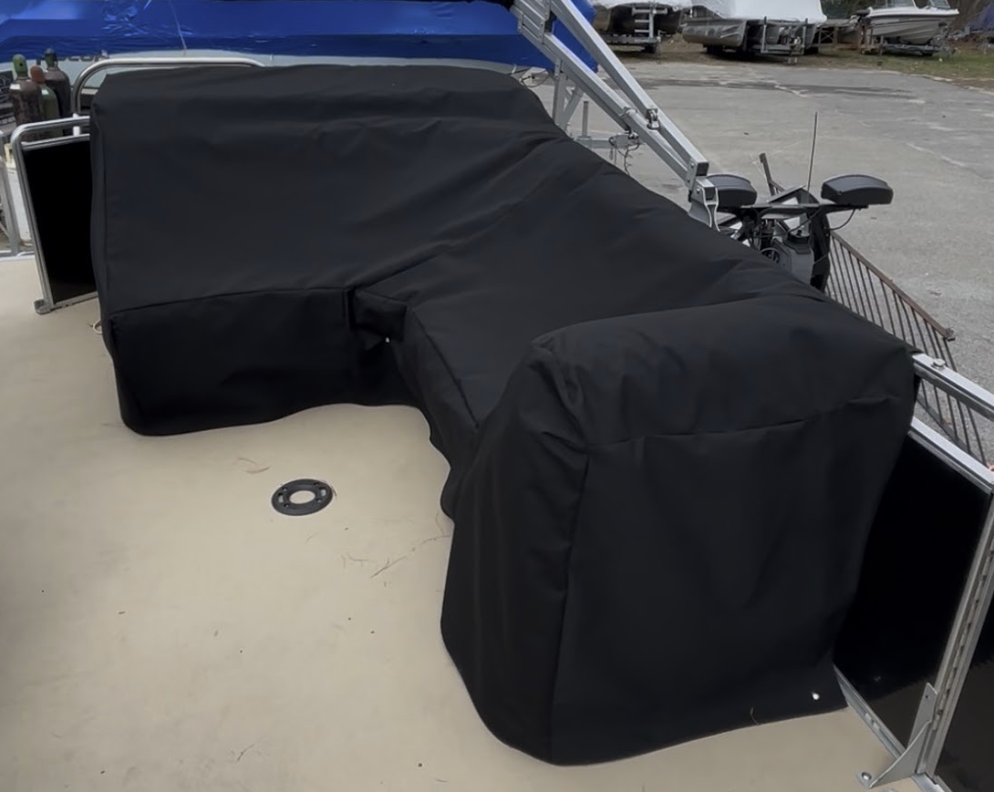 Custom marine canvas equipment covers for boat deck