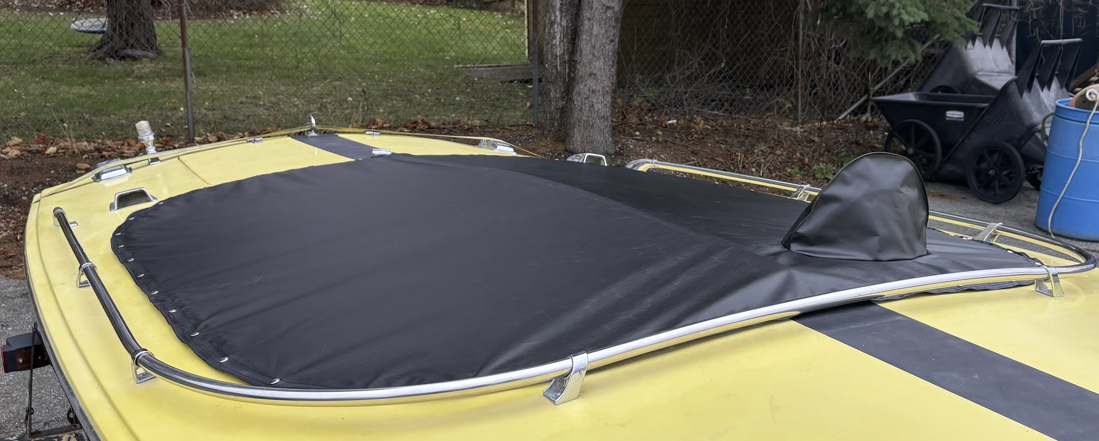 Custom fitted boat cockpit cover made from marine canvas