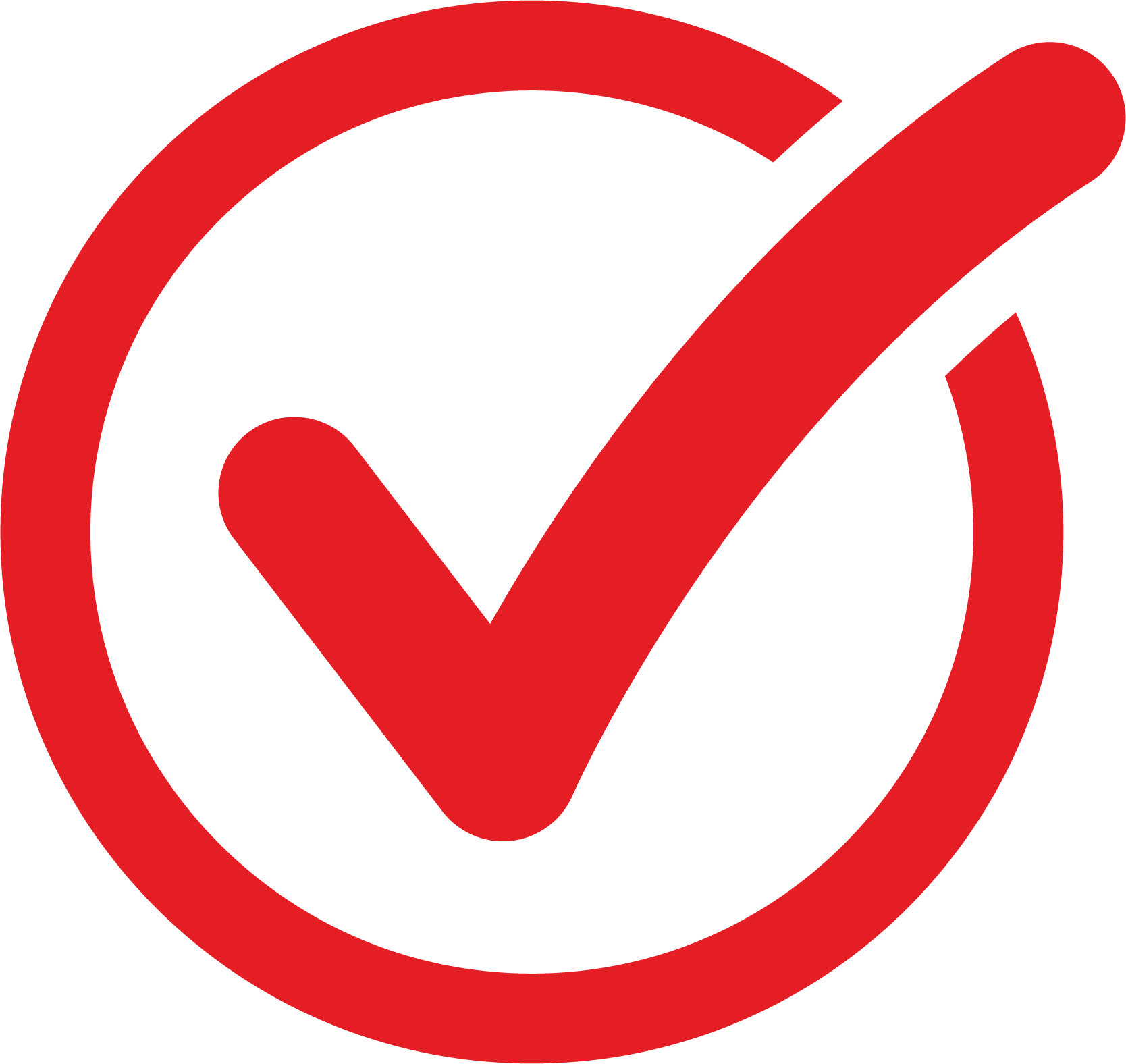 Red check mark inside a red circle on a black background.