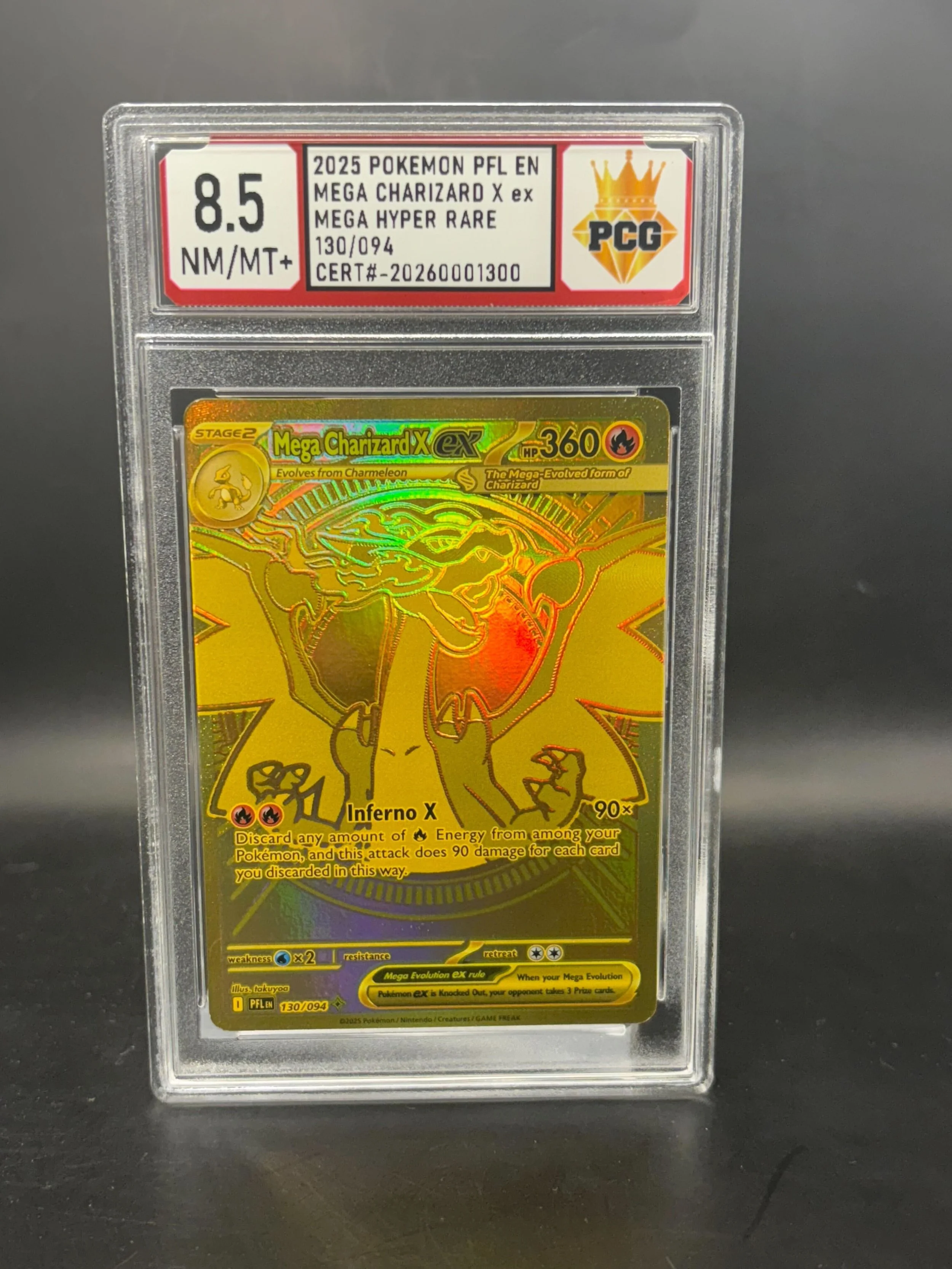 #20260001300 2025 POKEMON PFL EN MEGA CHARIZARD EX 130/94 8.5 NM/MT+