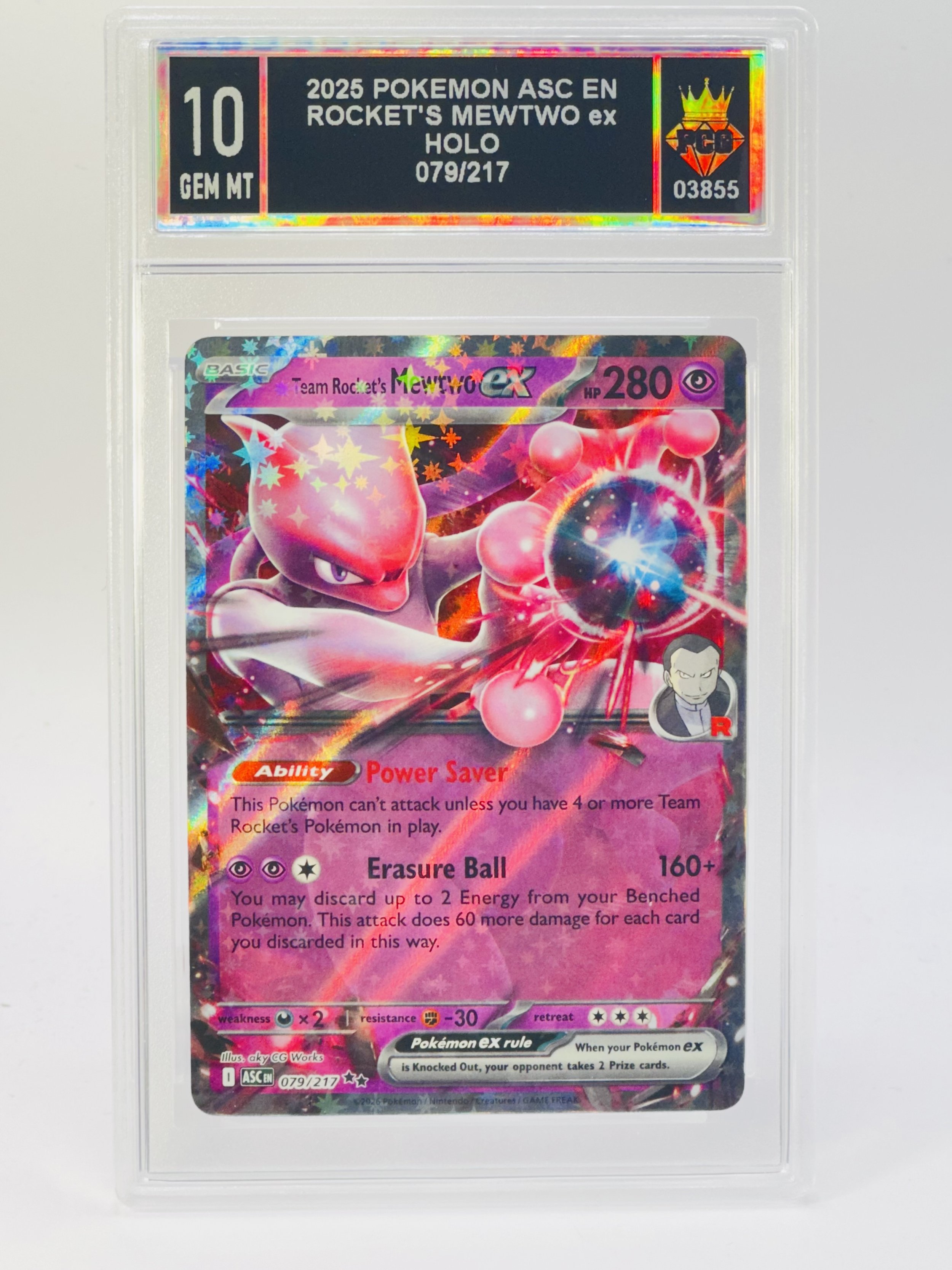 #20260003855 2025 ROCKET'S MEWTWO EX 10 GEM MT