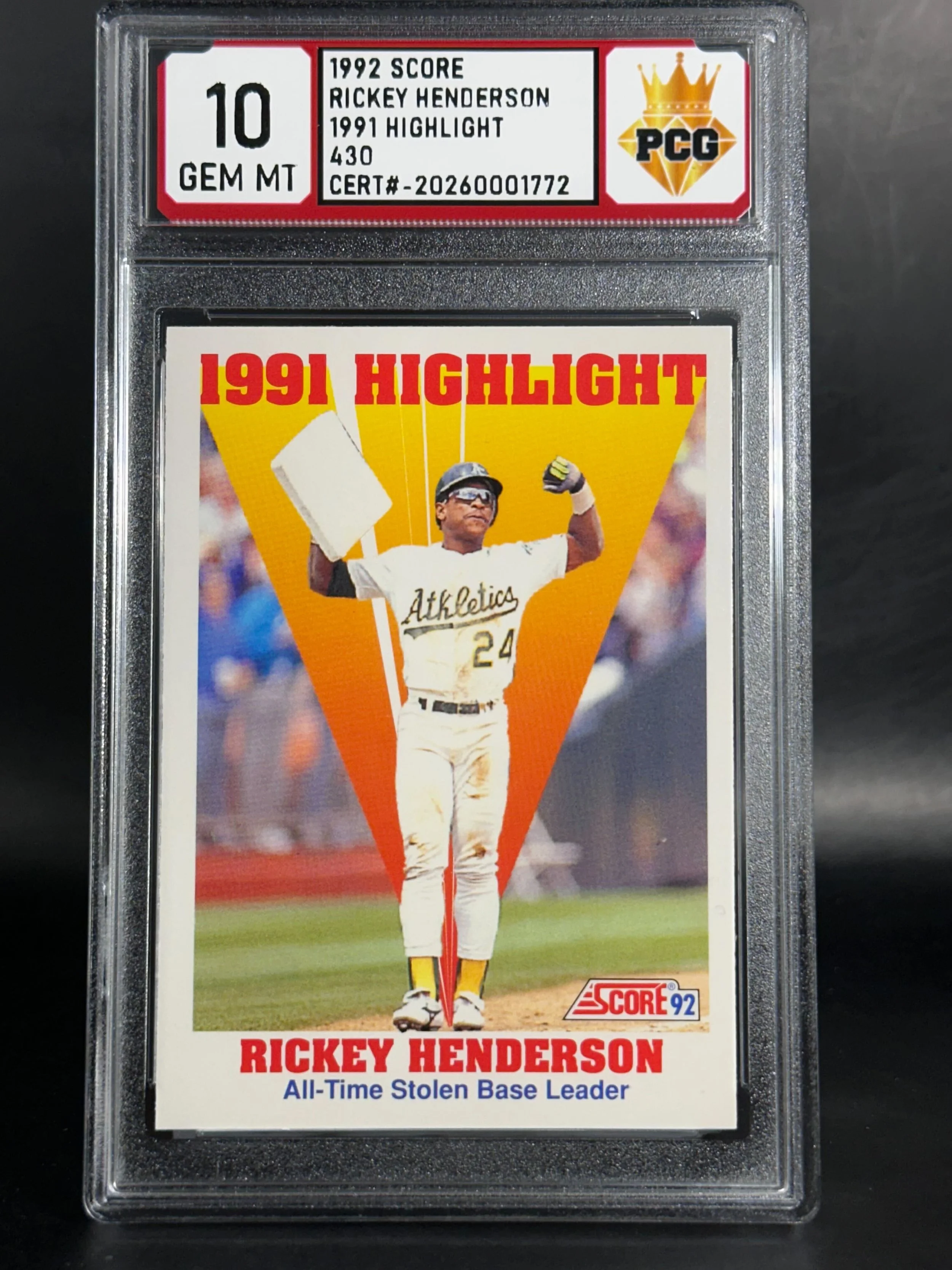 #20260001772 1992 RICKEY HENDERSON 10 GEM MT