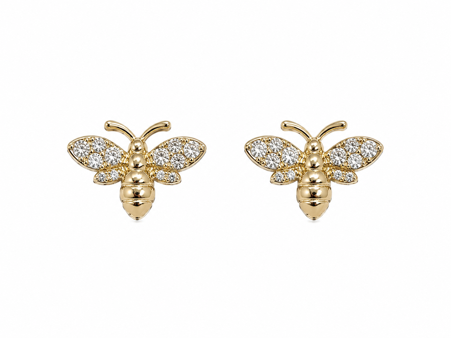 14K Yellow Gold Diamond Bee Stud Earrings