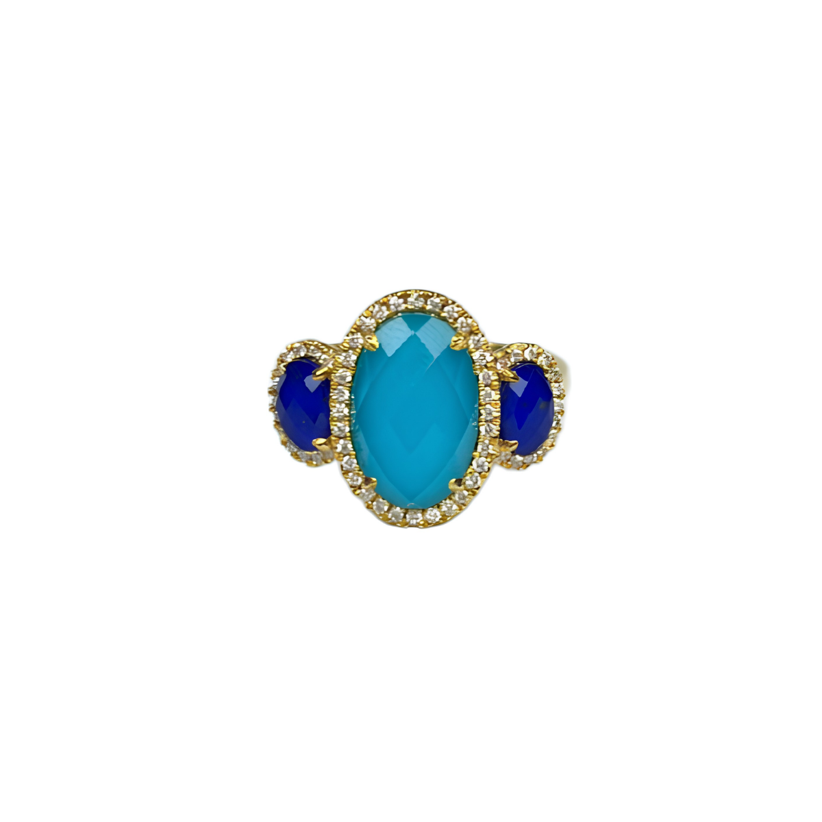 Doves by Doron Paloma 18K Yellow Gold Lapis, Turquoise & Diamond Ring 2.png