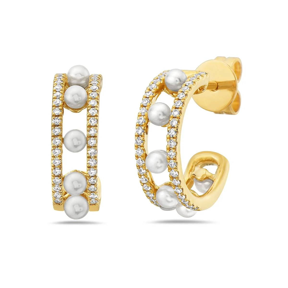 Bassali 14K Yellow Gold Pearl & Diamond Huggie Earrings