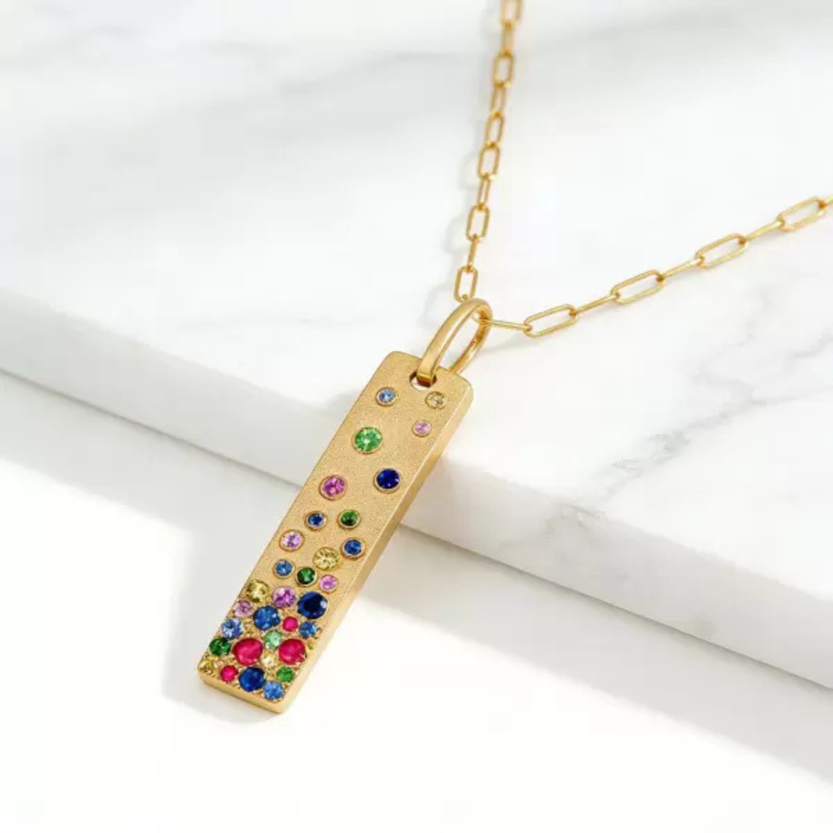 Dilamani Rainbow Sapphire Bar Pendant Necklace