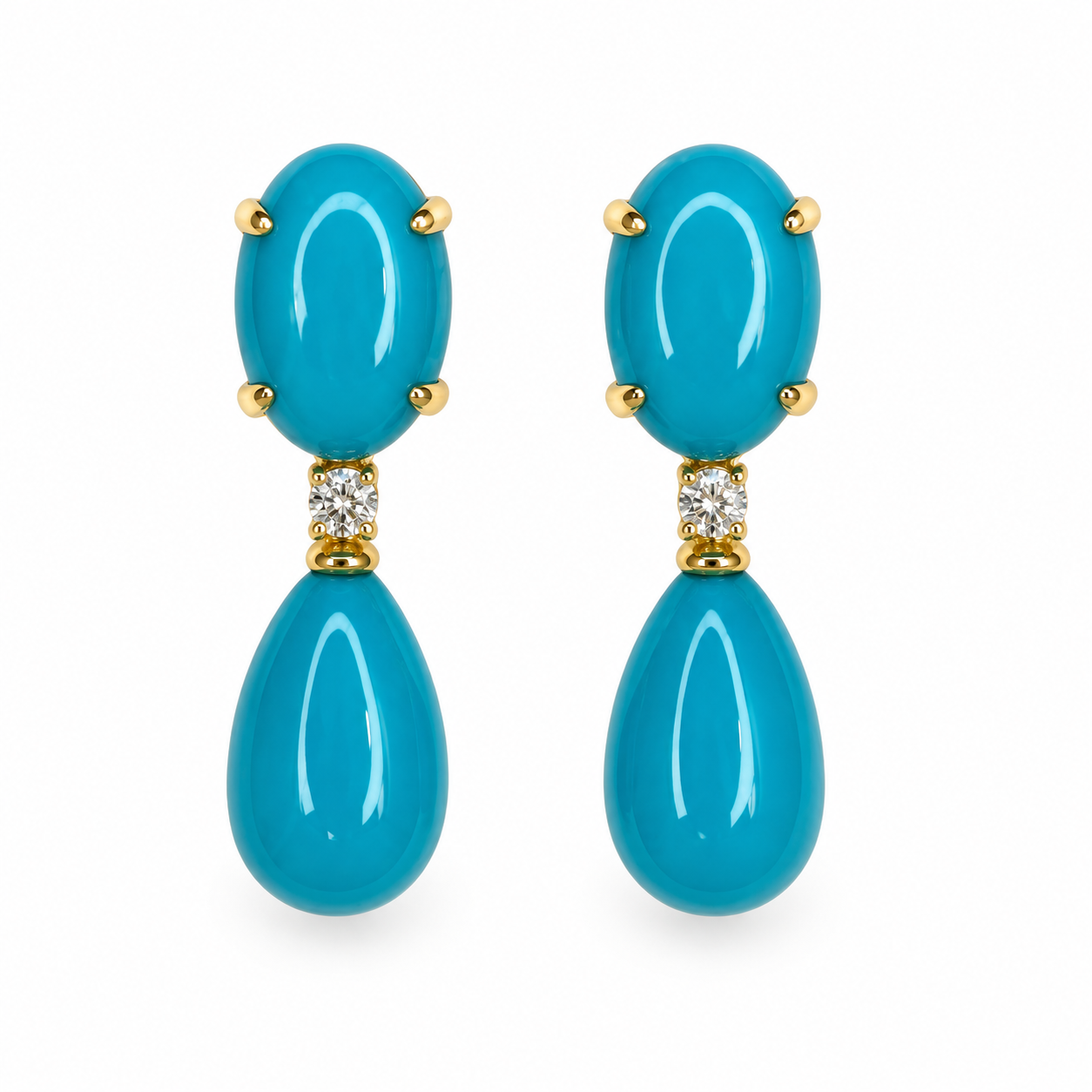 EvaNueva Turquoise and 18k Yellow Gold Drop Earrings