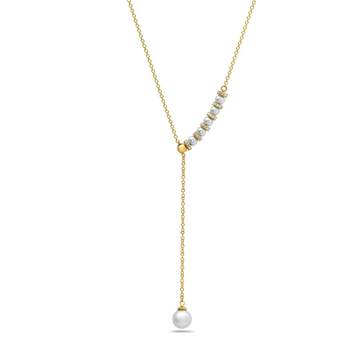 Bassali 14K Yellow Gold Diamond & Freshwater Pearl Lariat Necklace