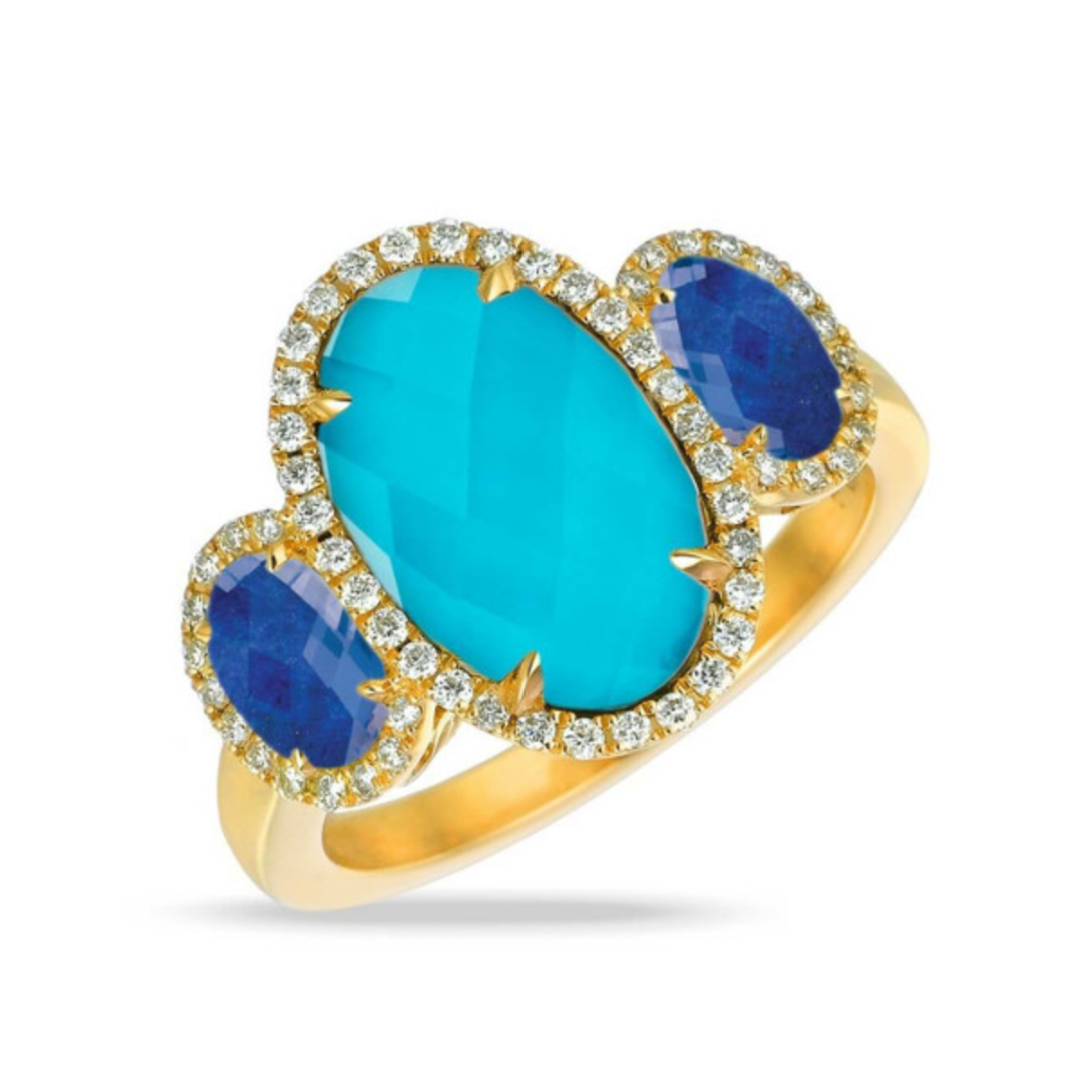 Doves by Doron Paloma 18K Yellow Gold Lapis, Turquoise & Diamond Ring 3.png