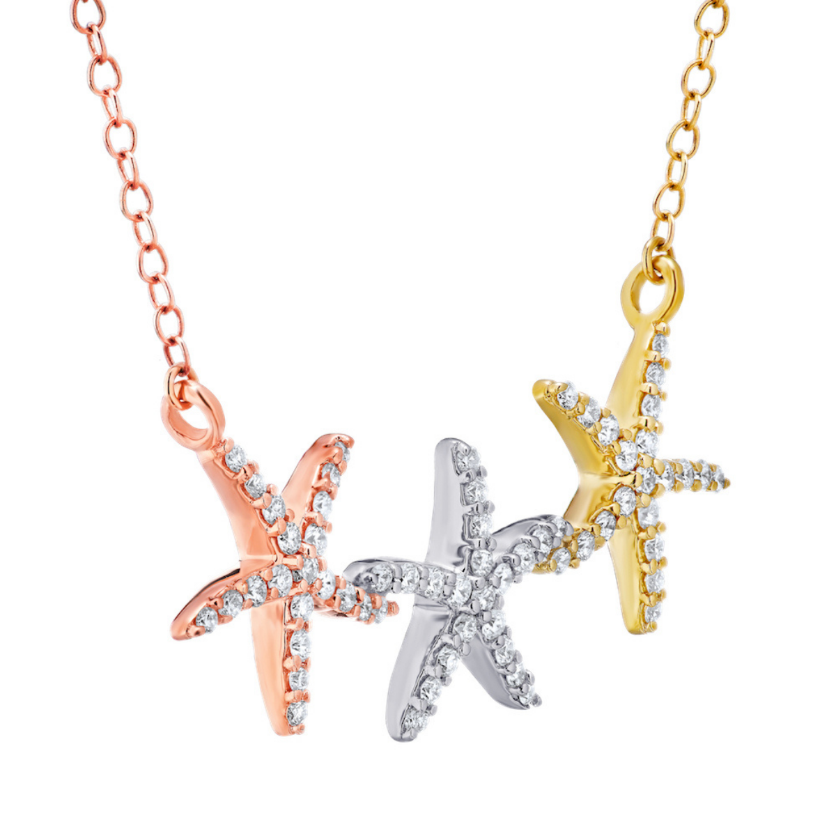 SHEFFI-Oceanity™ 14K Necklace Three Tri Colored Pave Set Starfish Diamond 0.40TCW.png