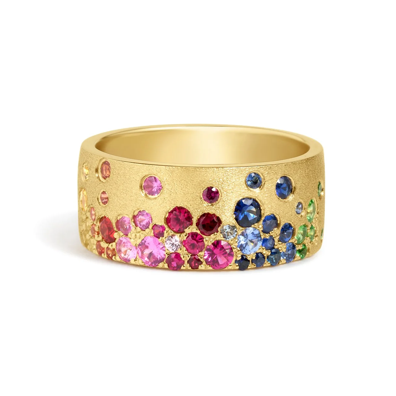 Dilamani Confetti Rainbow Sapphire & Tsavorite Cigar Band Ring