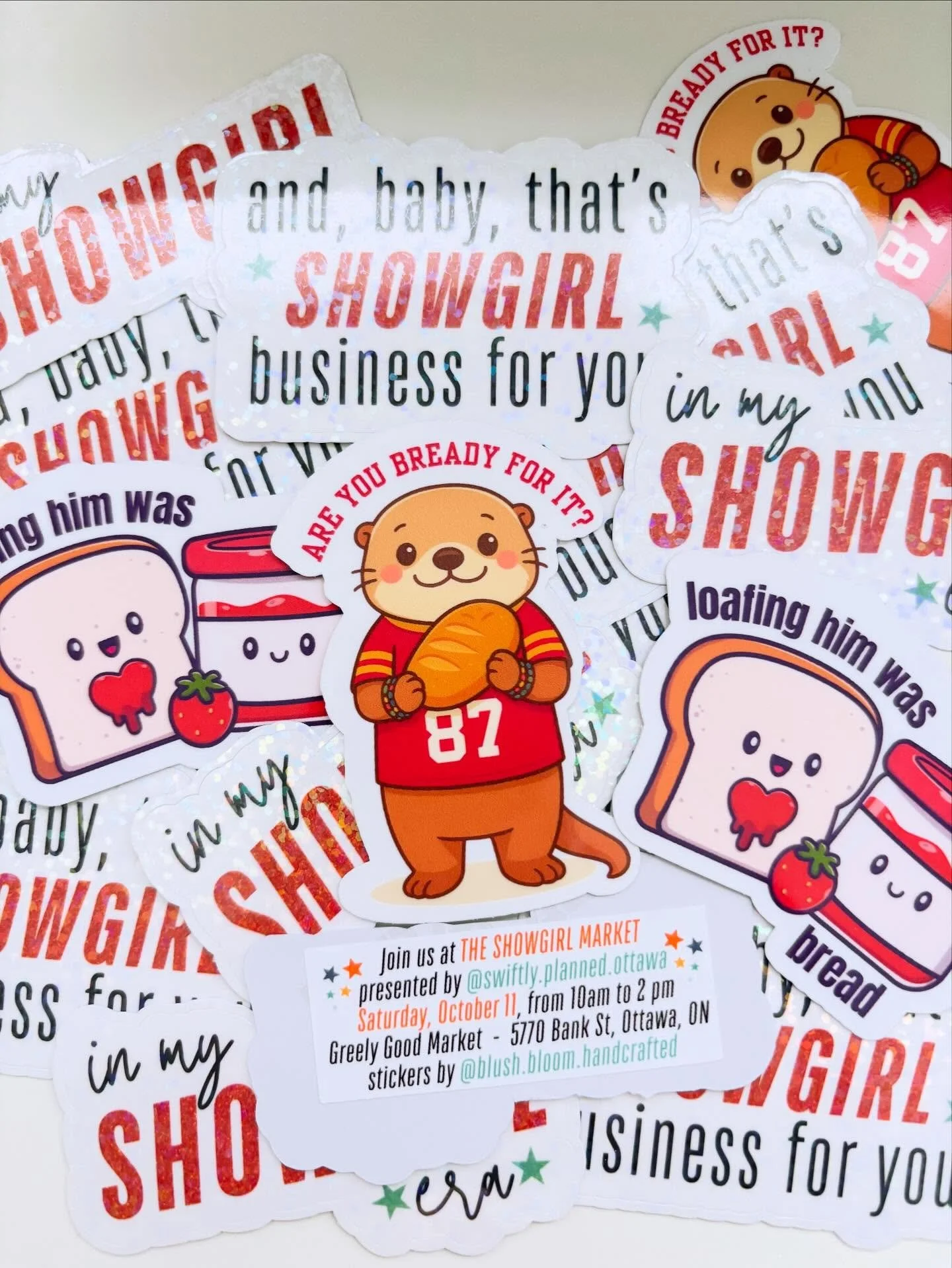 Going to the launch party for The Life of a Showgirl tonight in Kanata? Keep an eye out and maybe you&rsquo;ll get your hands on one of our stickers 😄 

Don&rsquo;t forget the Showgirl Market with @swiftly.planned.ottawa is coming up next Saturday, 