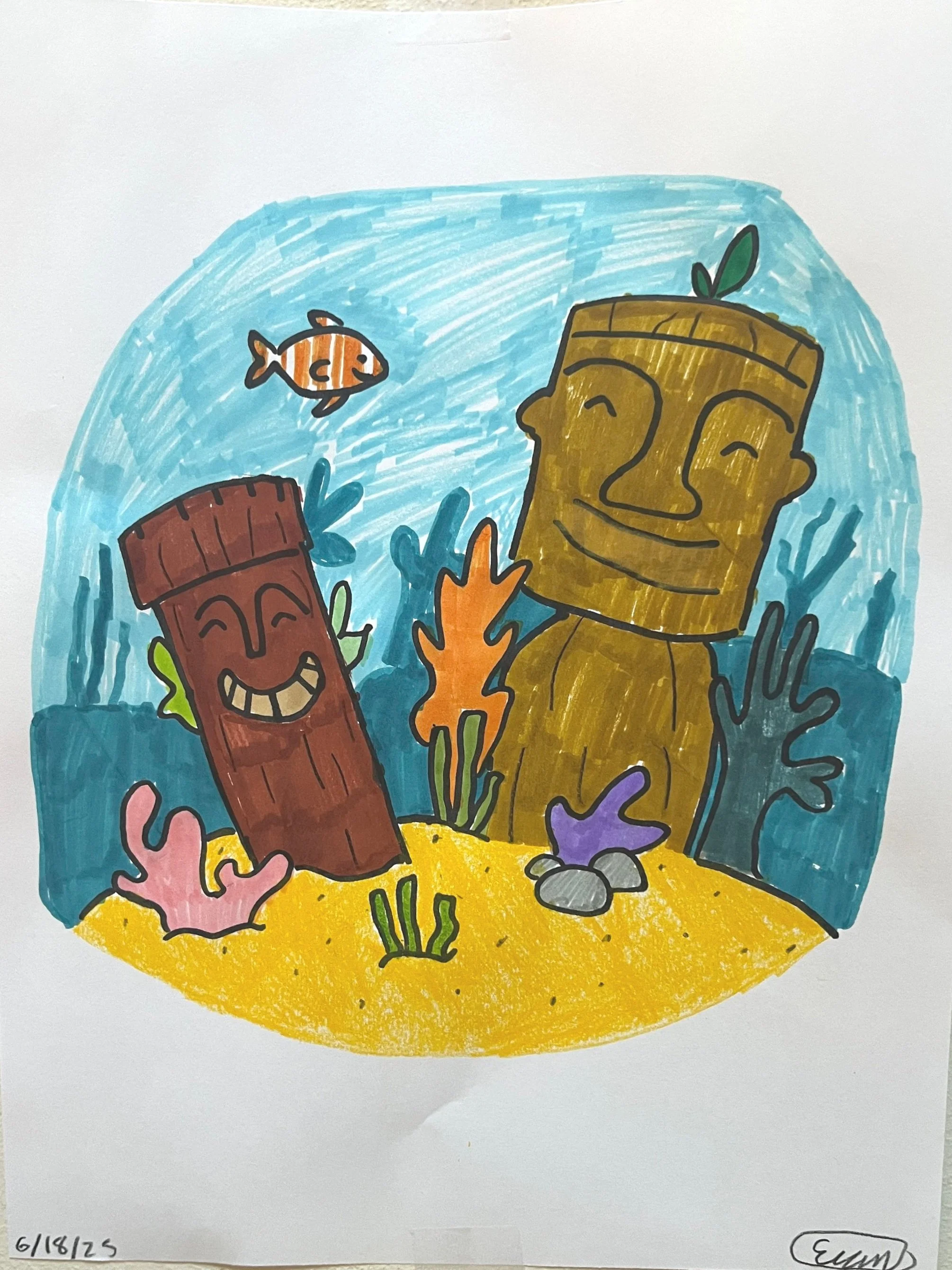 Art for Kids Hub tutorial of Underwater Tikki friends
