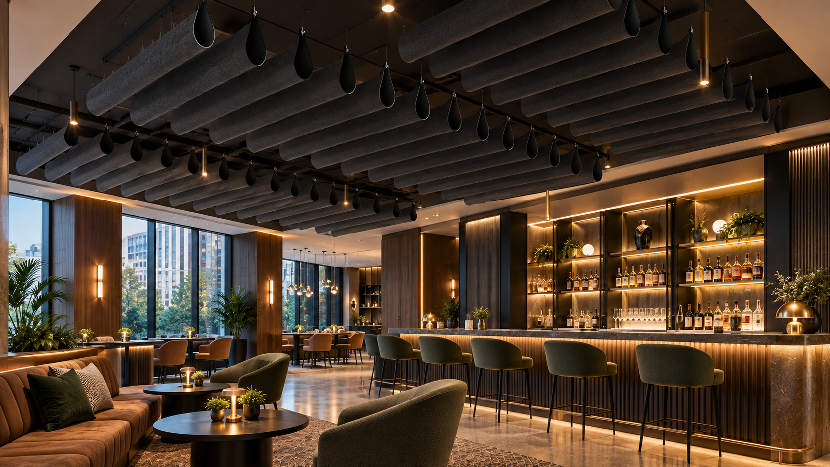 Moody Modern Hotel Bar Lounge with teardrop aps baffles.png