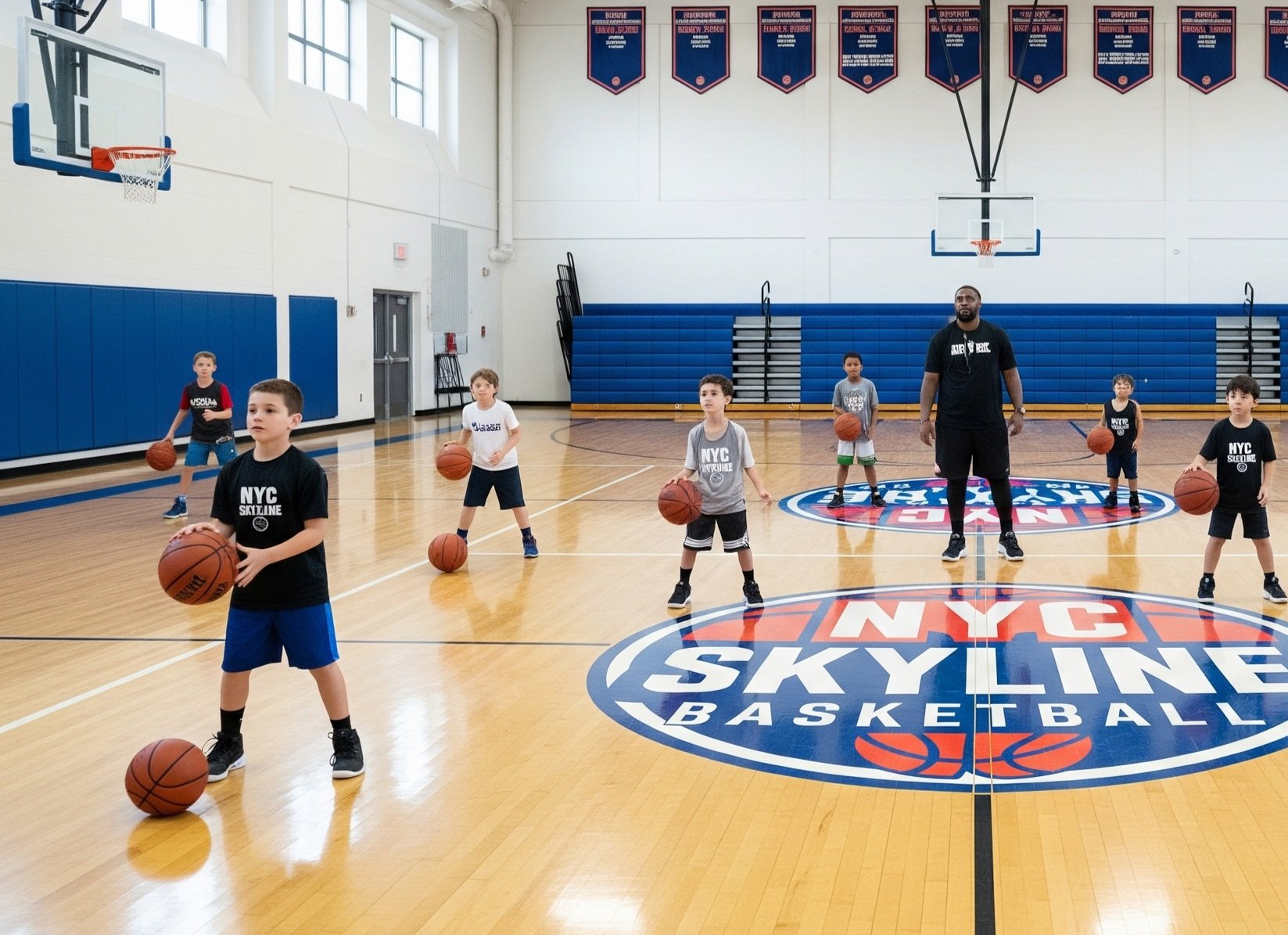 NYC Skyline Basketball 101- Beginner kids 5-8 doing basketball drills (Copy)