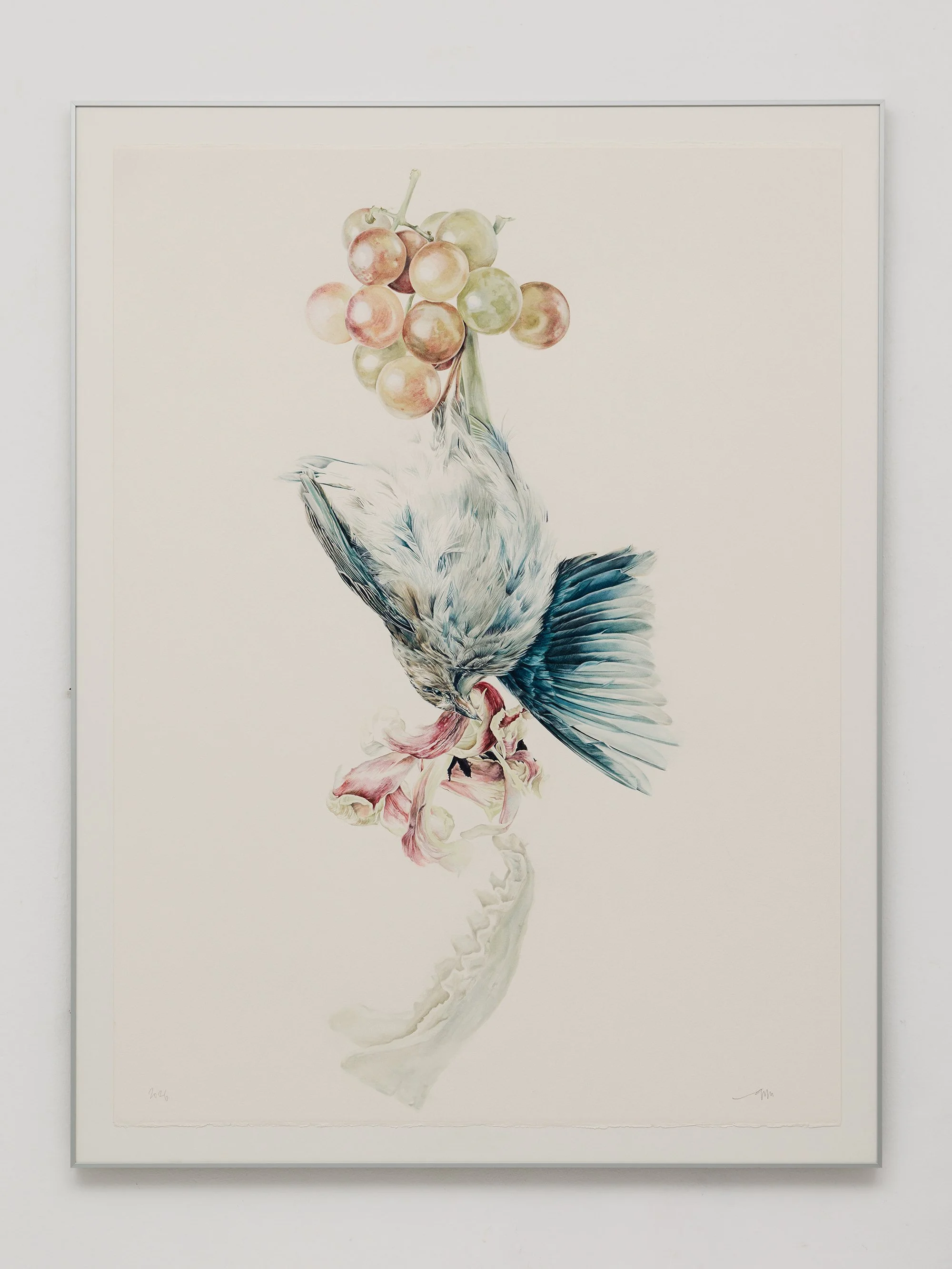 Melancholia II by Antonia Montealegre, shown framed as a large-scale watercolor on paper.