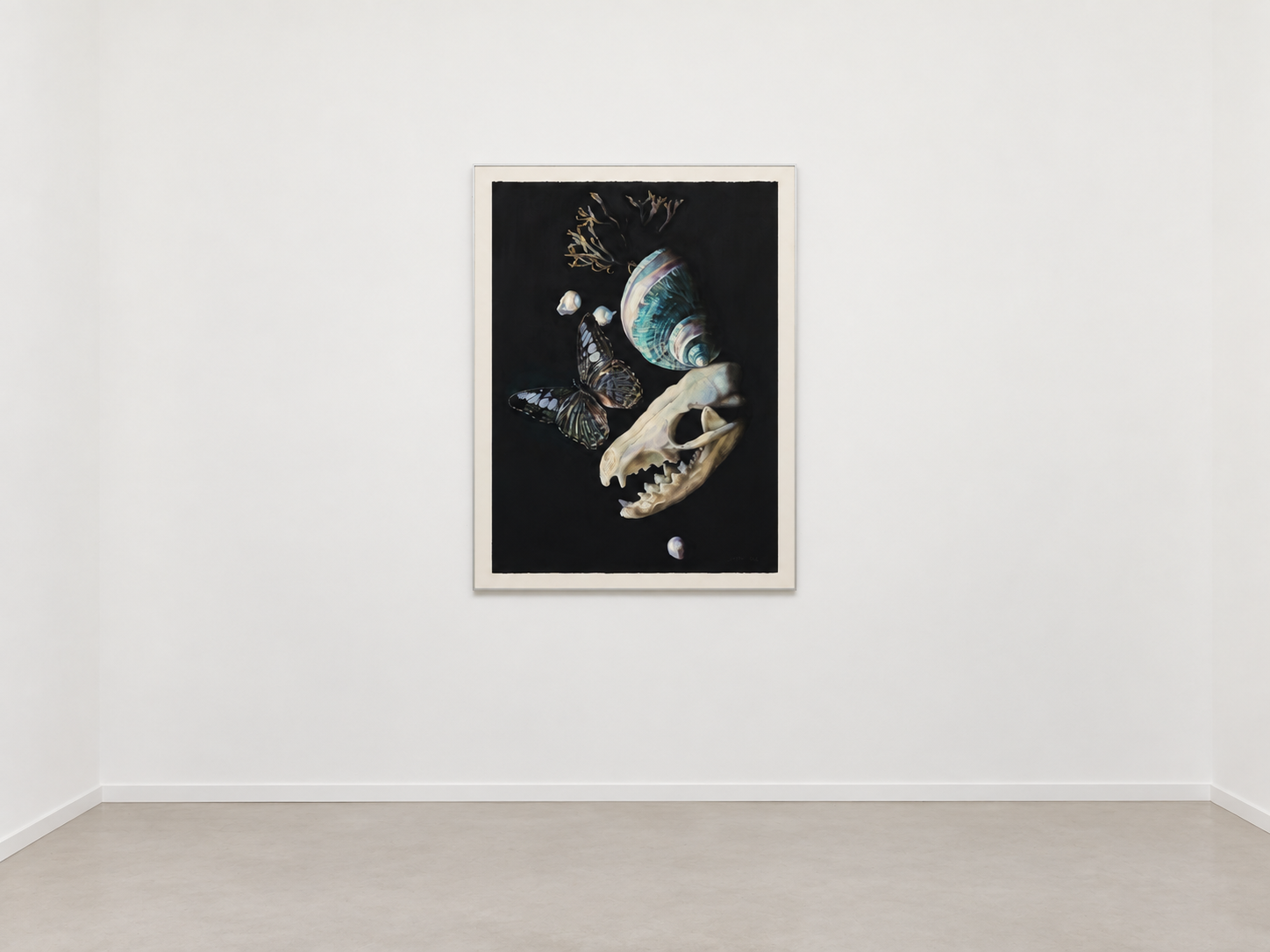 Penumbra I by Antonia Montealegre, shown framed as a large-scale watercolor and acrylic work on paper.