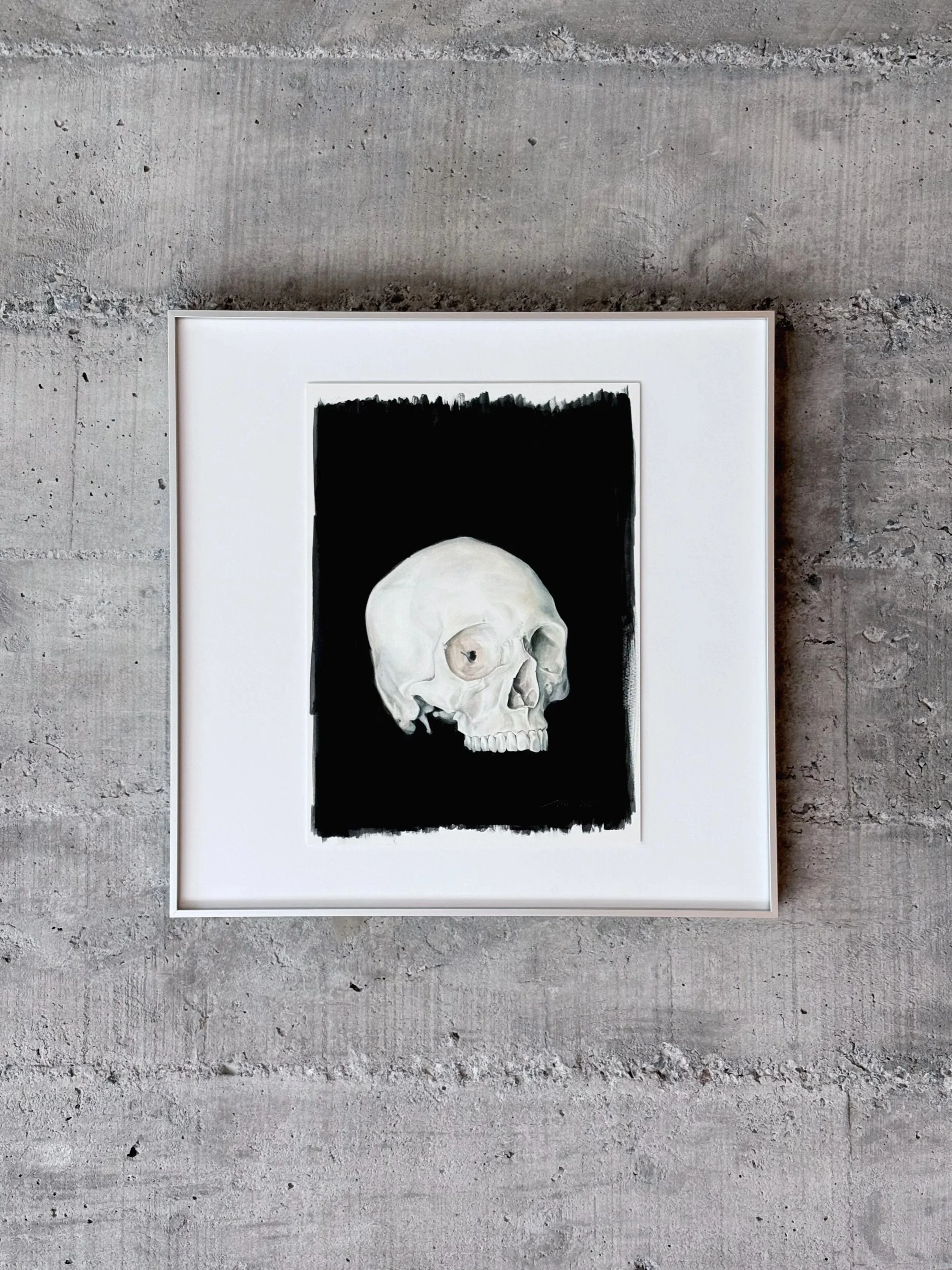 Estudio de cráneo sobre negro, watercolor on cotton paper by Antonia Montealegre, 2025