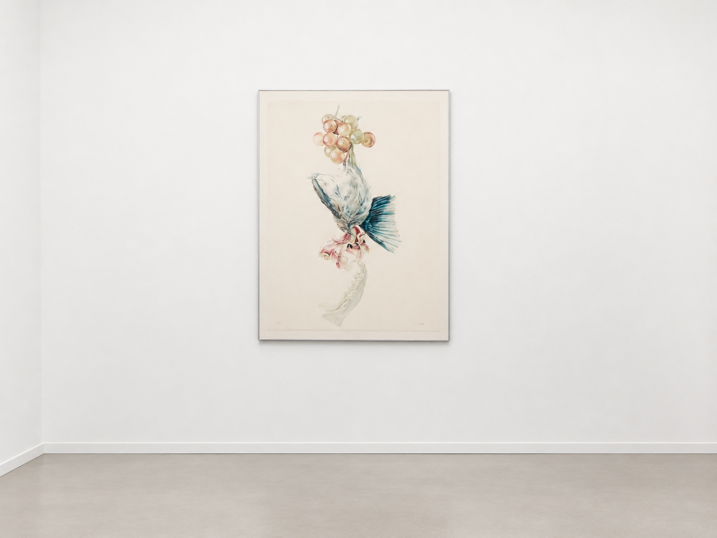 Melancholia II by Antonia Montealegre, shown framed as a large-scale watercolor on paper.