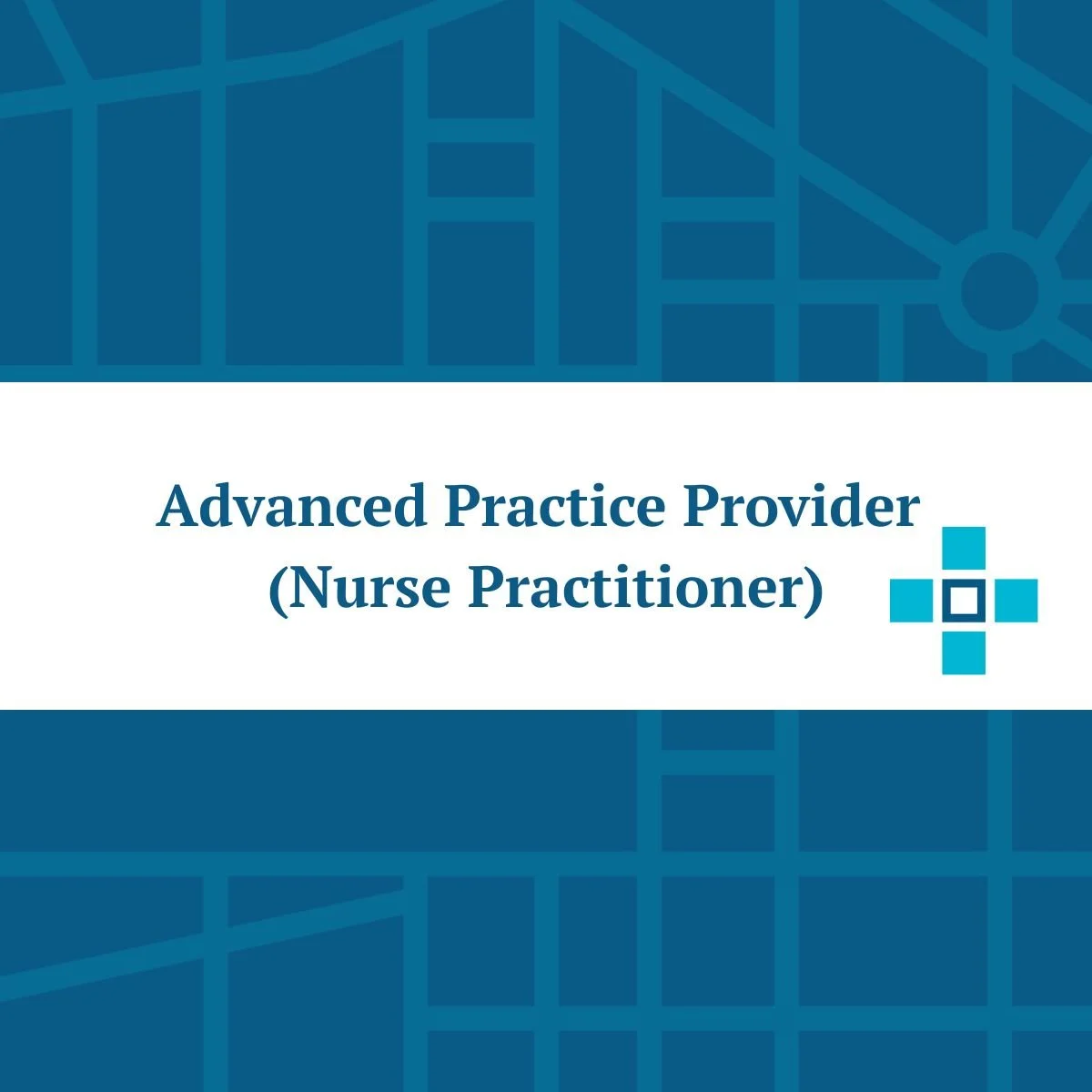 Job posting image with the title 'Advanced Practice Provider (Nurse Practitioner)' with a medical-themed background and logo.