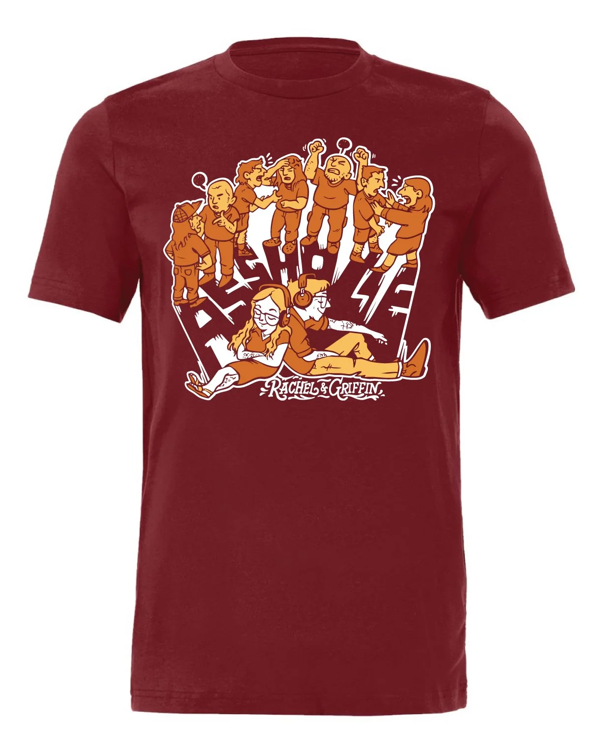 Asshole art on a crimson tee