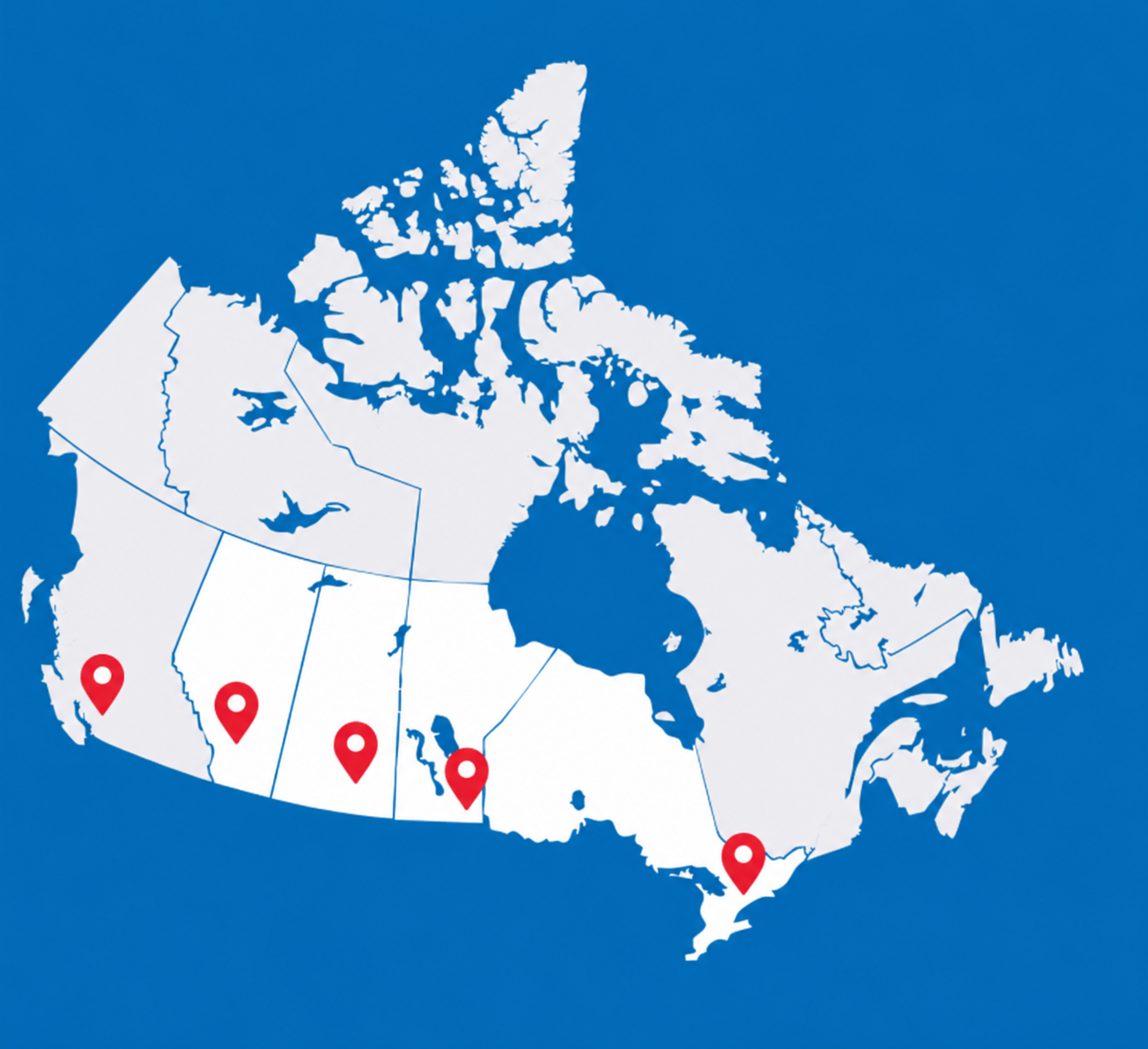 Map showing Alero Moving & Storage locations across Canada including Vancouver, Calgary, Regina, Winnipeg and Toronto