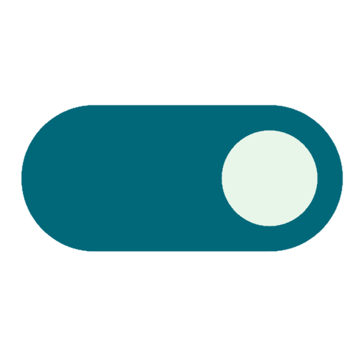 Close-up of a teal toggle switch with a white circular indicator in the off position.