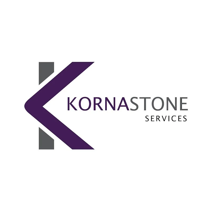 Kornastone Services logo with a purple and gray abstract arrow and company name.