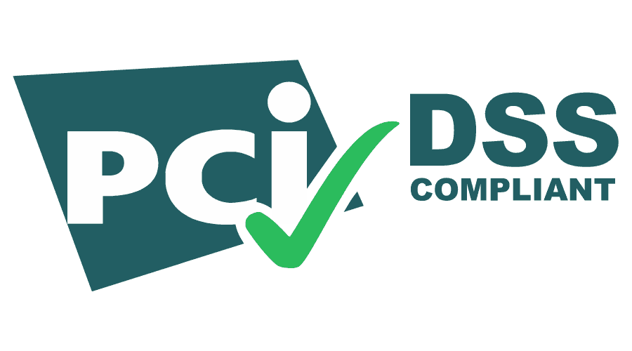 PCI DSS compliant logo with checkmark and text