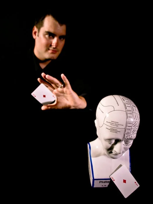 Anthony Barnhart with phrenology chart