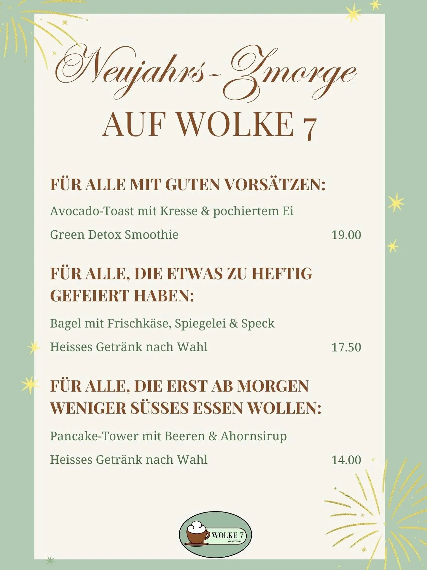 Am 1. Januar ist wieder Brunch-Zeit.
Nach unserer kleinen Pause (29.12.&ndash;31.12. geschlossen) starten wir gemeinsam ins neue Jahr.🫶🏻

F&uuml;r diesen ersten Tag haben wir uns ein kleines Spezial-Men&uuml; &uuml;berlegt &ndash; fein, gem&uuml;tl