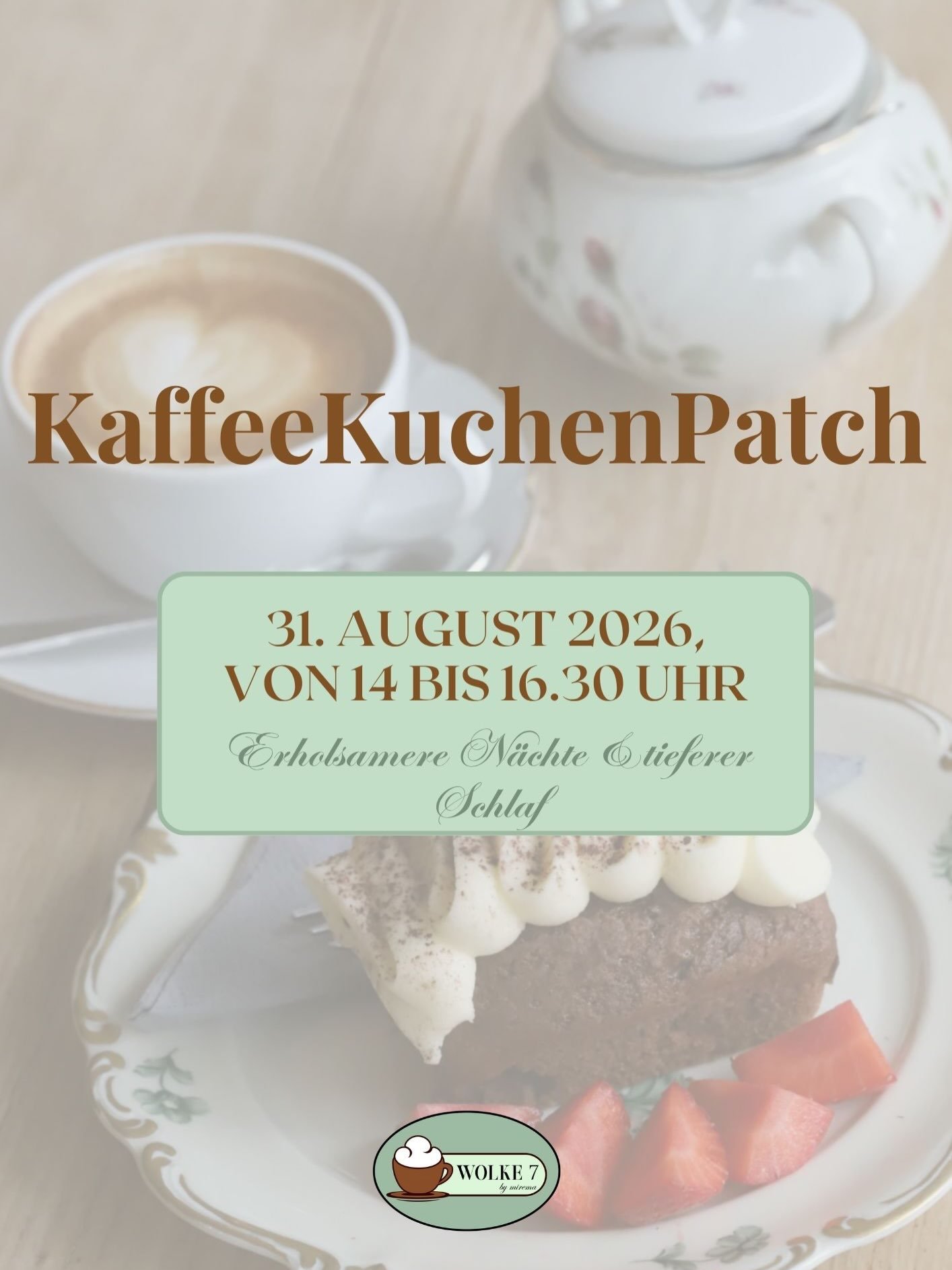 KaffeeKuchenPatch &ndash; ein gem&uuml;tlicher Nachmittag zum Austauschen, Fragen und Quatschen. &hearts;️

Am Montag, 31. August, laden Marina &amp; Corina zum ersten KaffeeKuchenPatch-Treffen auf Wolke 7 ein. Dieses Mal dreht sich alles um ein Them