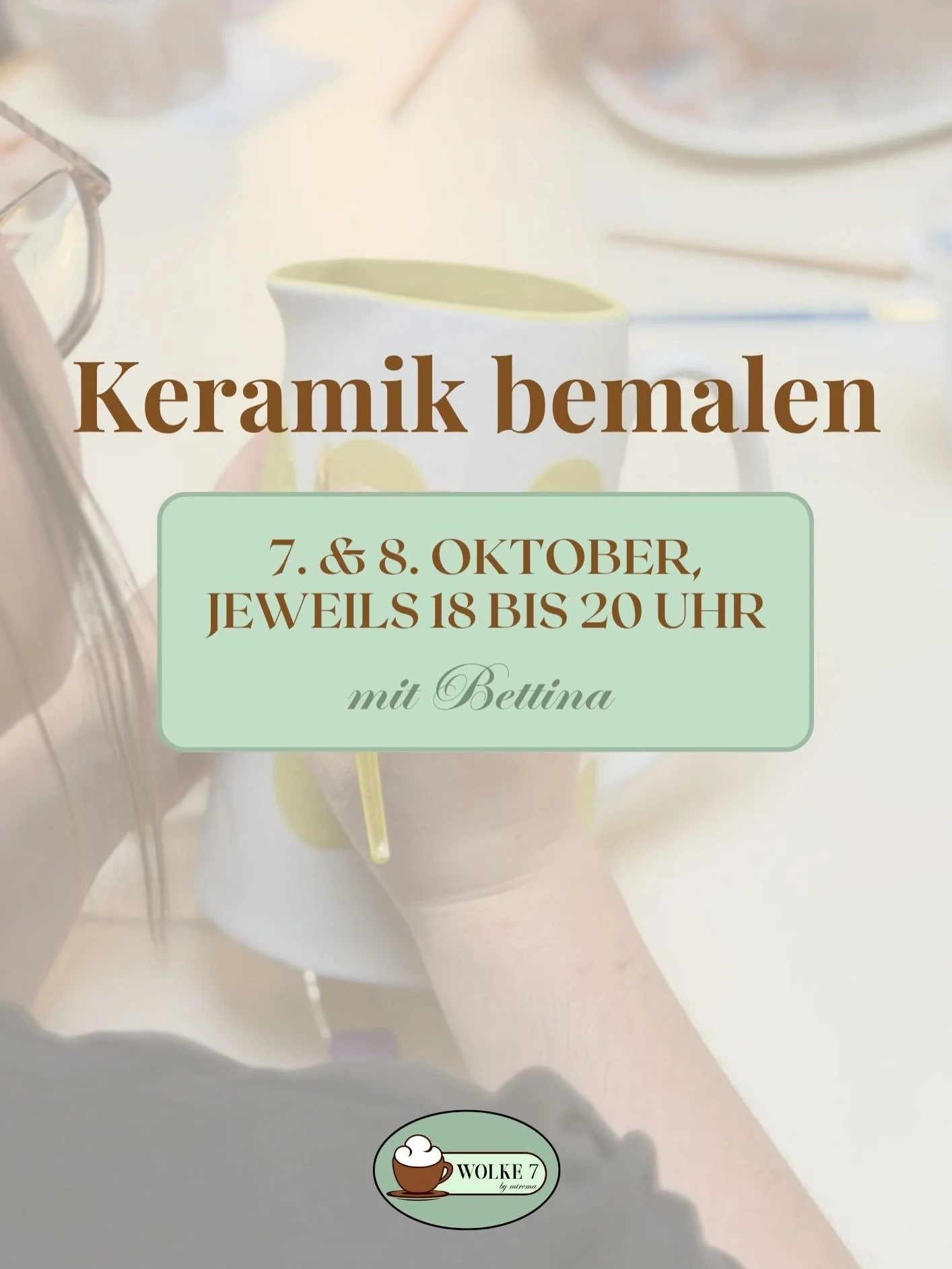 KERAMIK BEMALEN AUF DER WOLKE 7! ☁️&hearts;️

Lust auf einen kreativen Abend? Am 7. &amp; 8. Oktober k&ouml;nnt ihr gemeinsam mit Bettina von @clayandmore.ch euer eigenes Keramikst&uuml;ck gestalten &ndash; ganz so, wie es euch gef&auml;llt. 🖌️✨

Ge