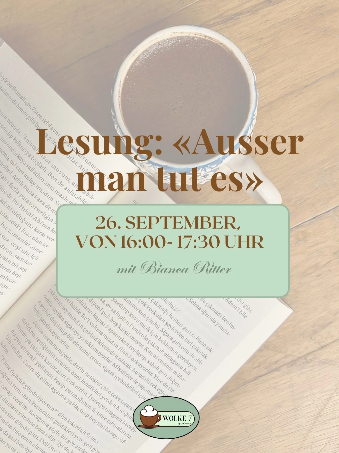 LESUNG MIT BIANCA RITTER📚

&laquo;Ausser man tut es&raquo; &ndash; eine Autobiografie &uuml;ber ein Leben voller Schicksalsschl&auml;ge, Musik und Mut.

Am 26. September liest Bianca Ritter aus ihrem Buch und erz&auml;hlt dabei ganz pers&ouml;nlich 