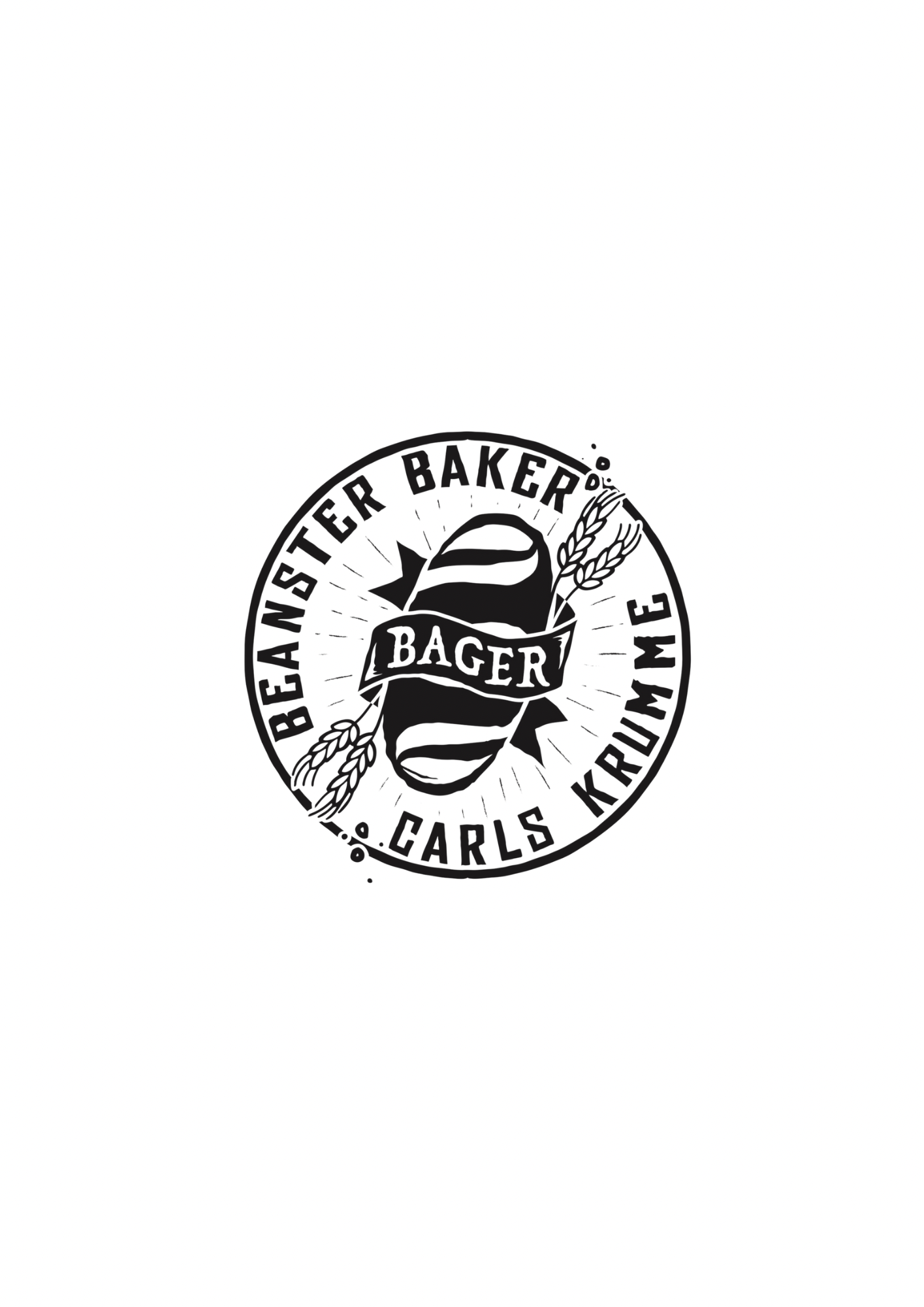 Black and white circular logo with the words "Baker" in the center on a ribbon, surrounded by the words "Beanstalker Bakery" at the top and "Garls Krunme" at the bottom, featuring a stylized bread loaf and wheat stalks.