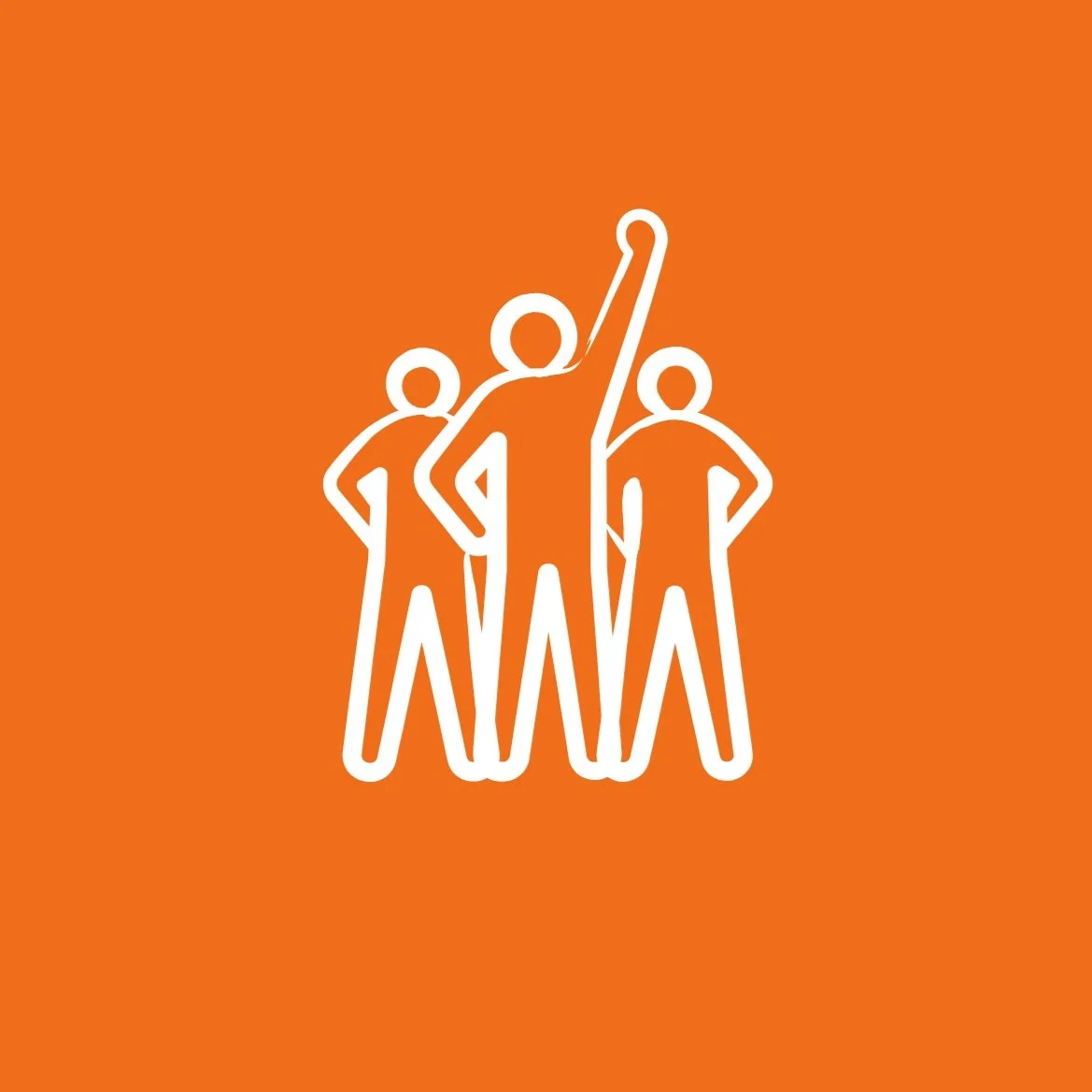 Nonprofit leaders icon – three people with one arm raised, symbolizing purpose-driven leadership, vision casting, and collective impact in small mission-led organizations.