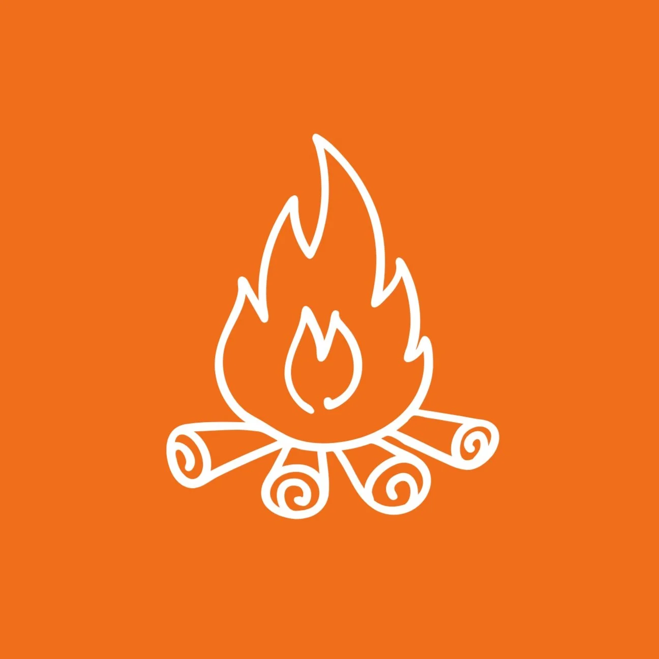 Camp and ministry teams icon – campfire symbol representing connection, shared mission, and community-building for faith-based teams and retreat leaders.e background.