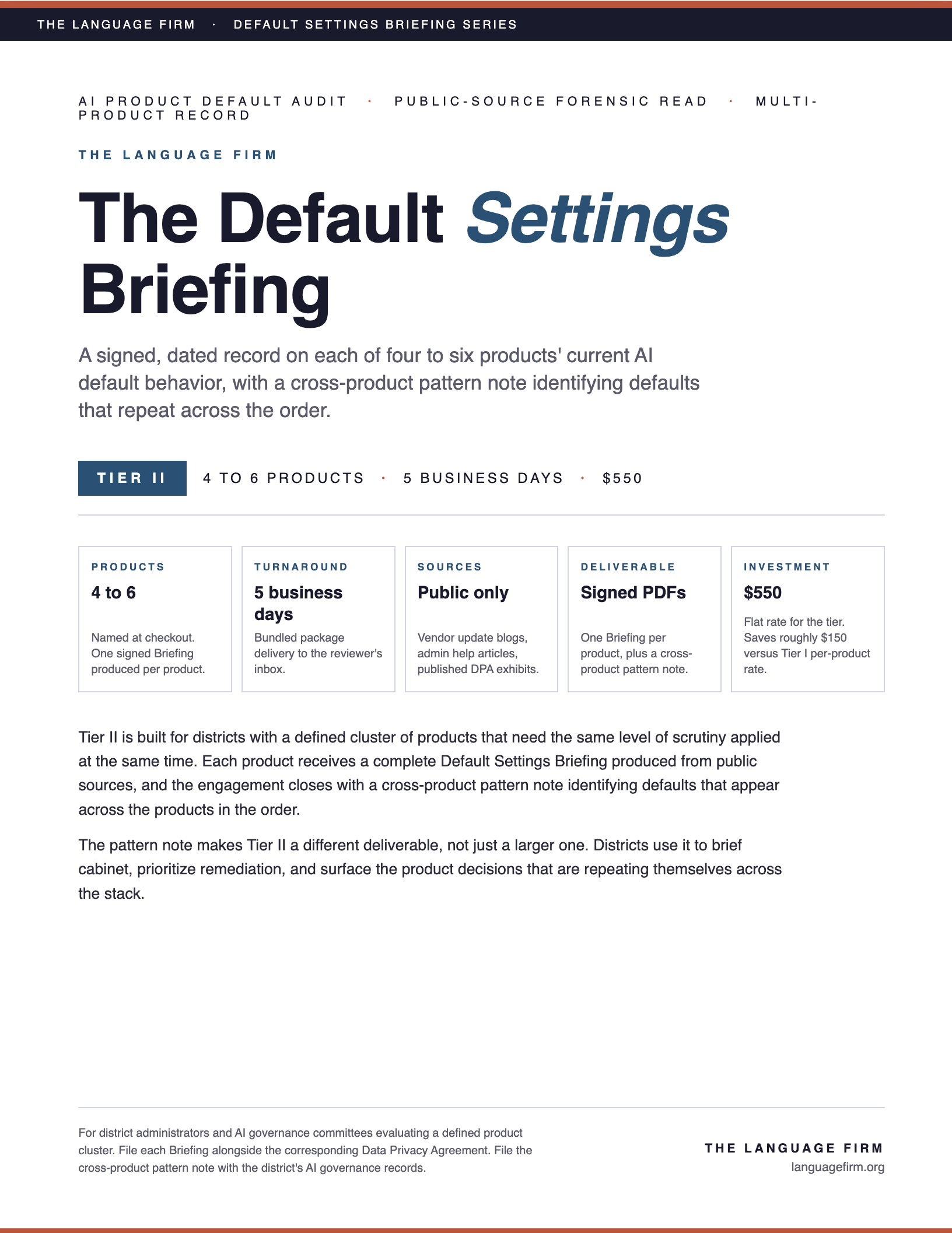 The Default Settings Briefing - Tier II