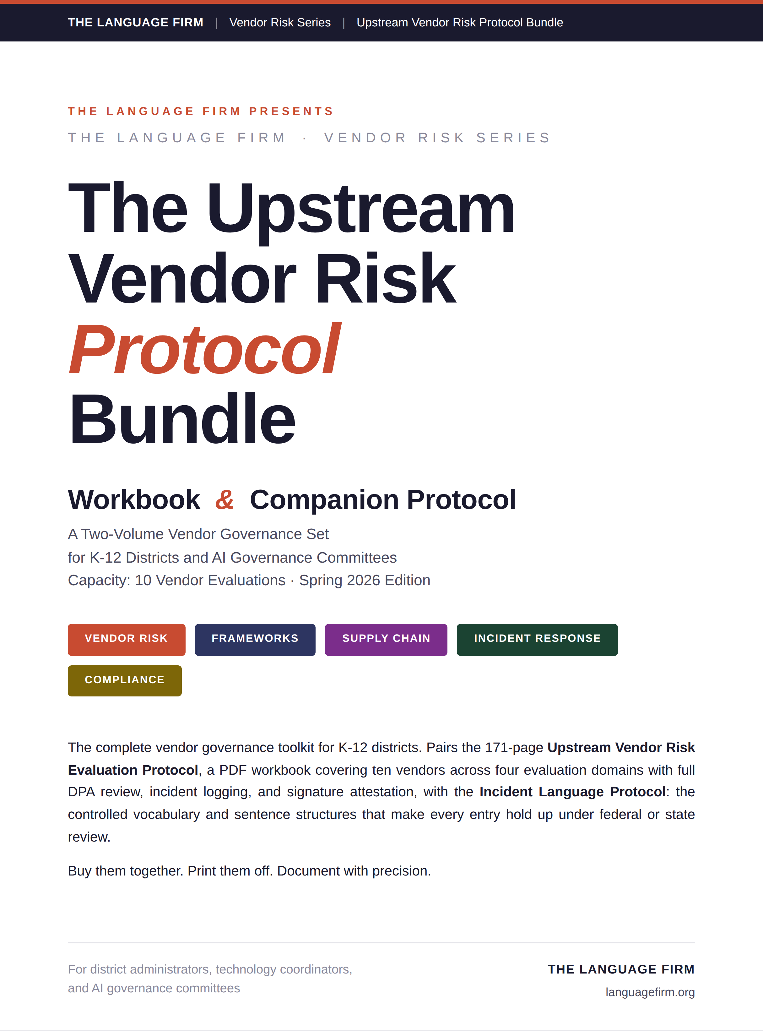 The Upstream Vendor Risk Protocol Bundle - Non-Fillable PDF