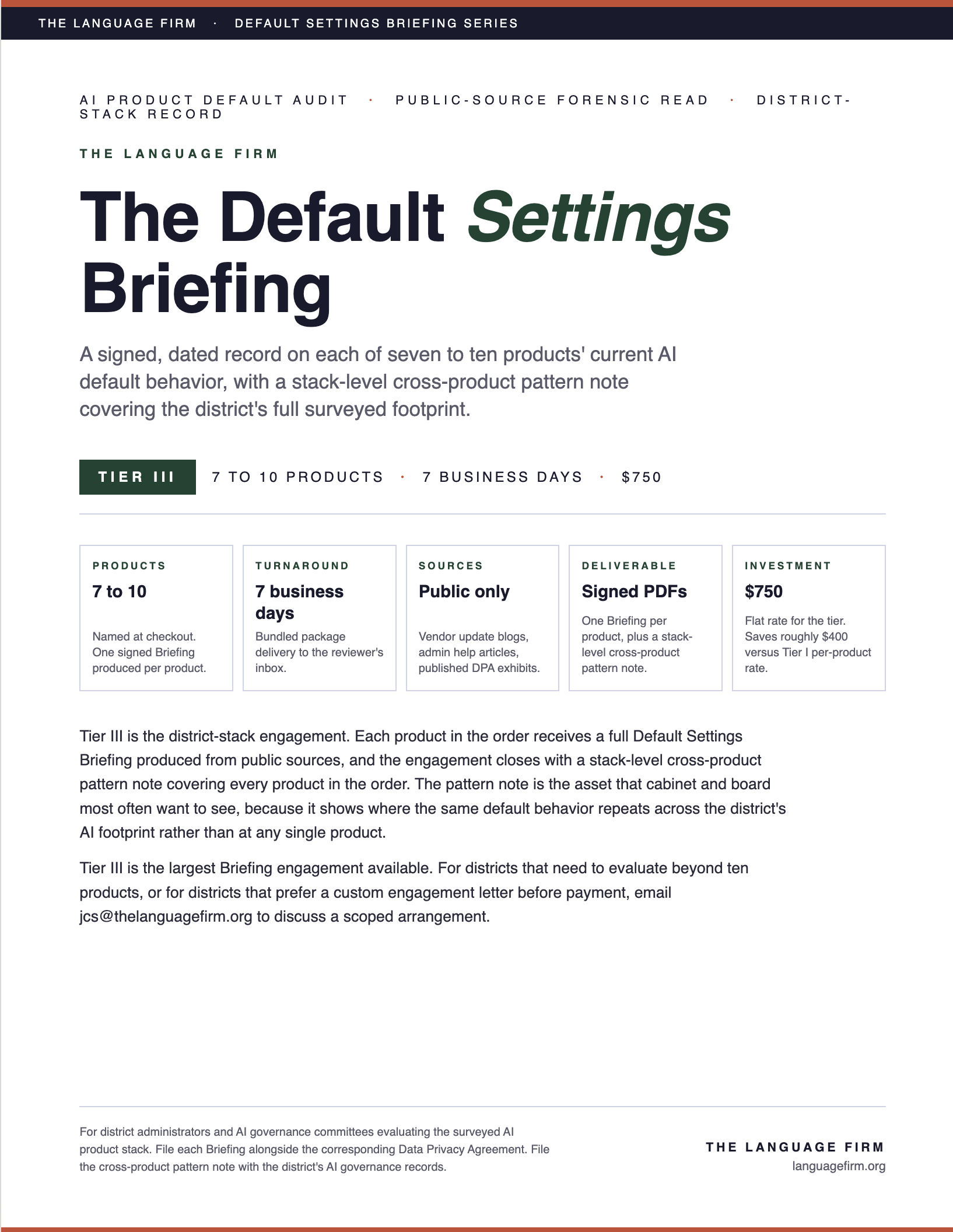 Default Settings Briefing - Tier III