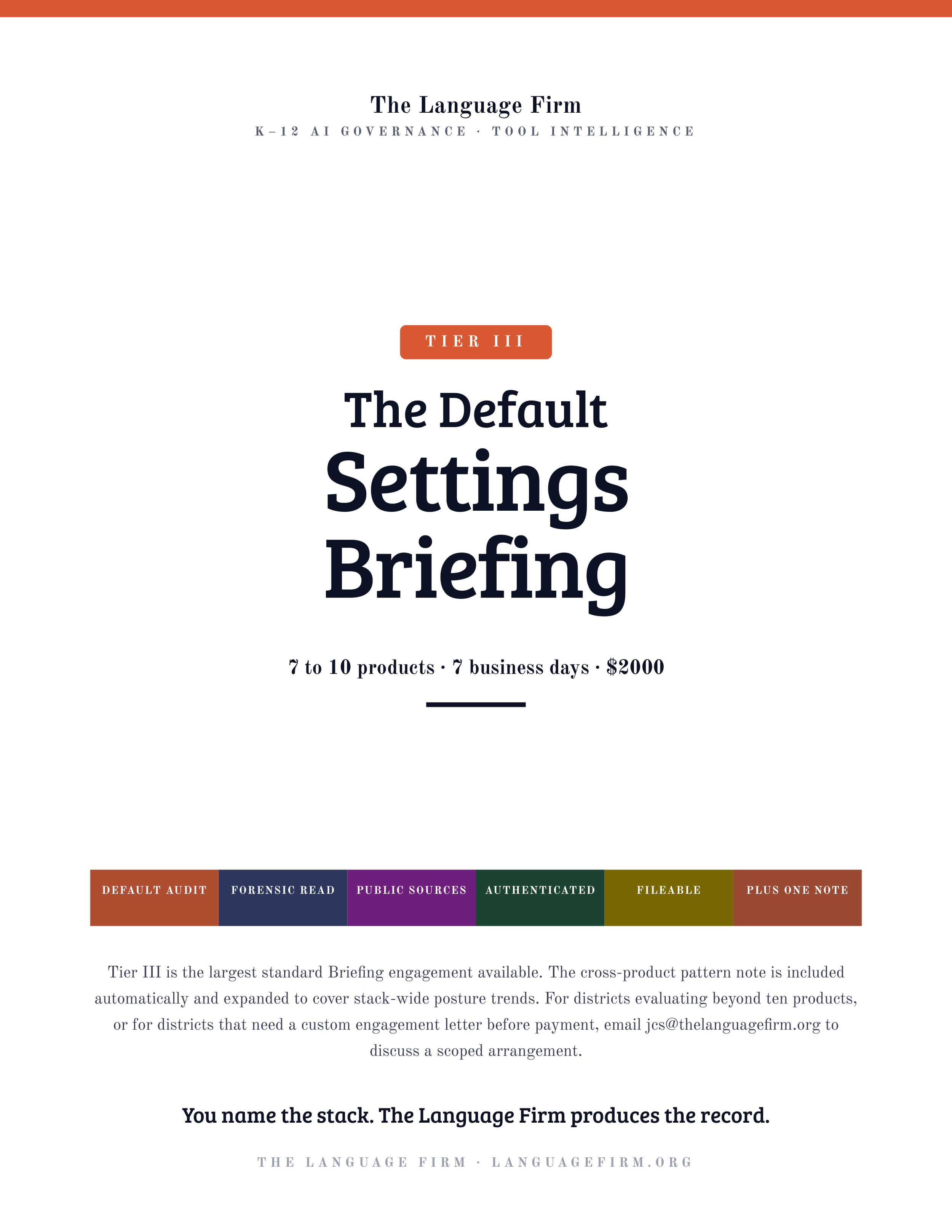 Default Settings Briefing - Tier III