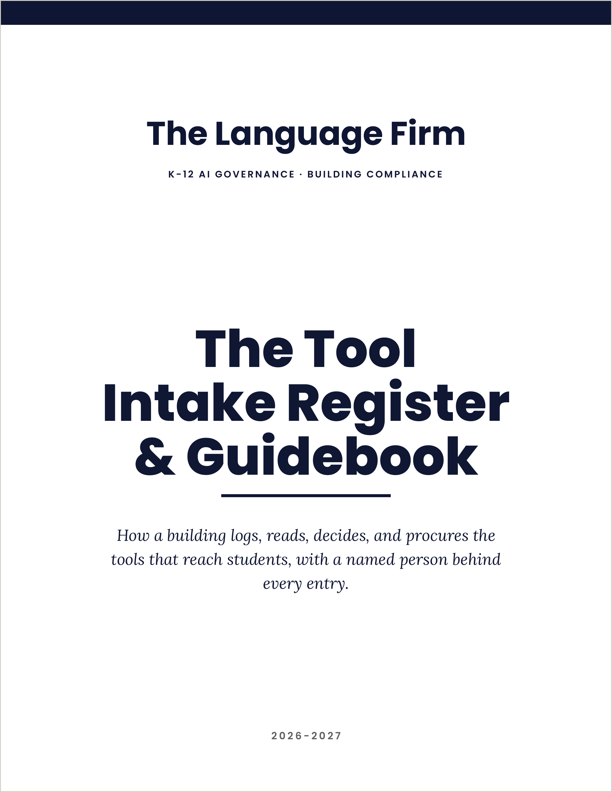 The Tool Intake Register & Guidebook