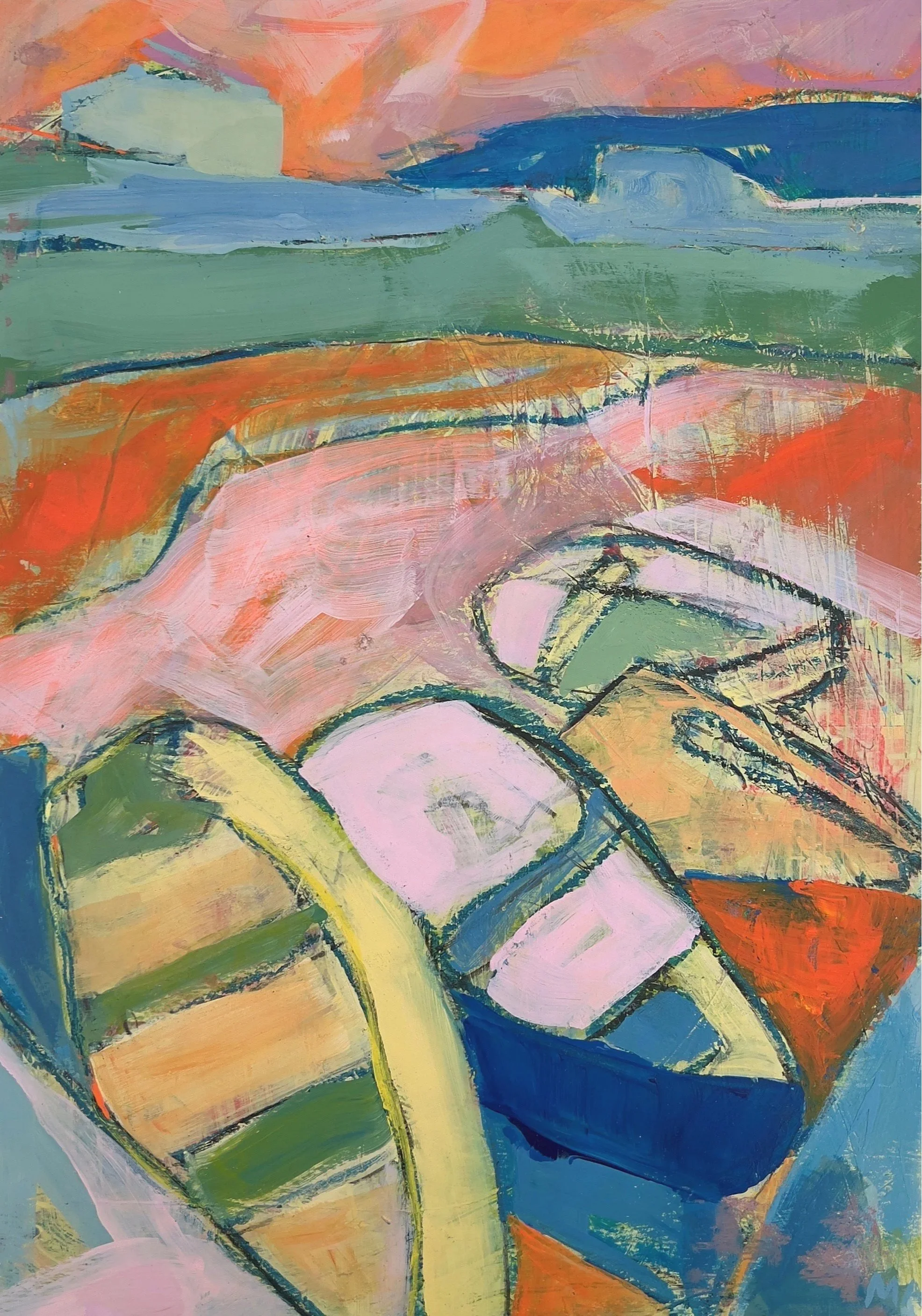 "Summer Dusk, Acrylic, 14' x 17', SOLD