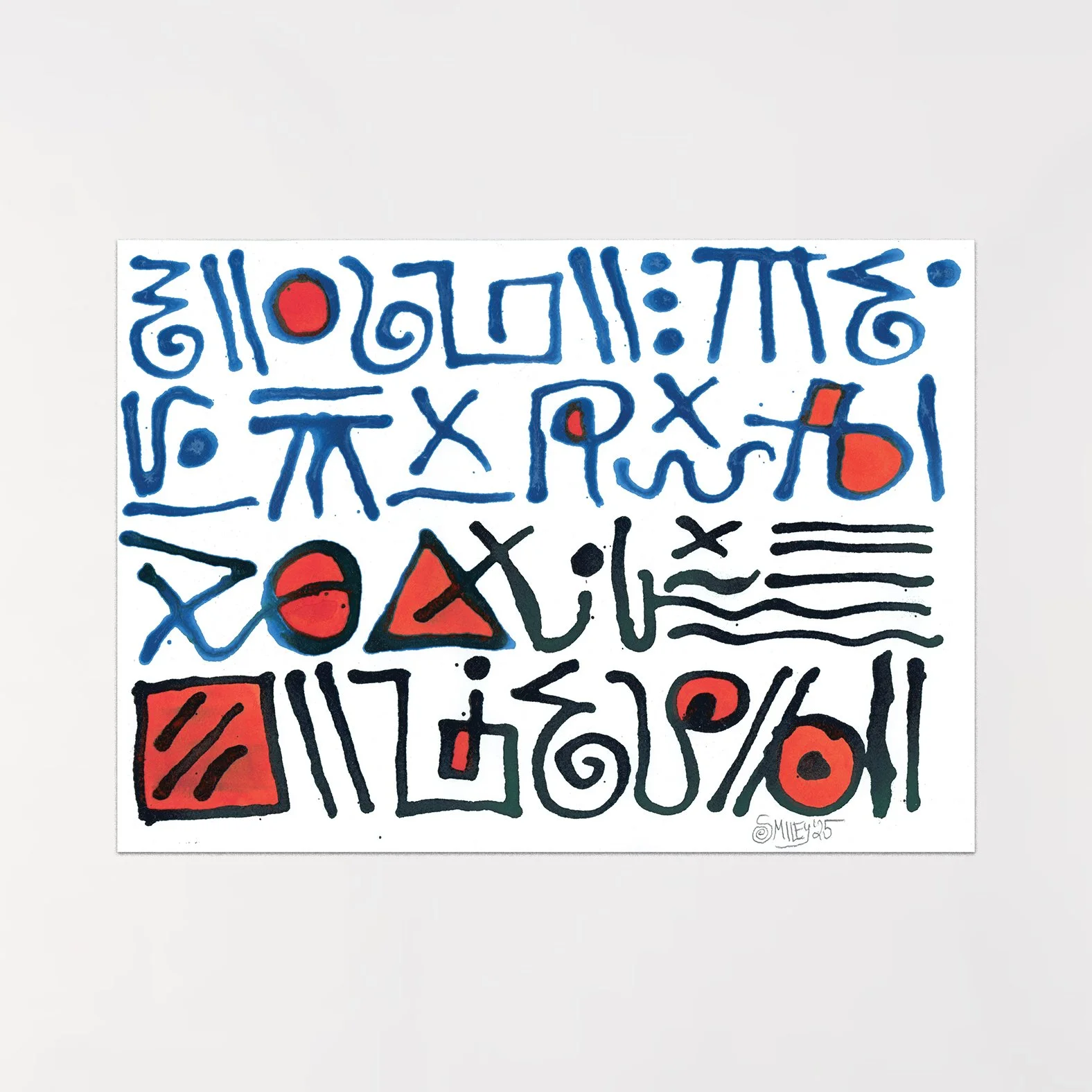 Alphabet (Red and Blue) / 2025 / acrylic ink on Arches / 10 x 14 inches 