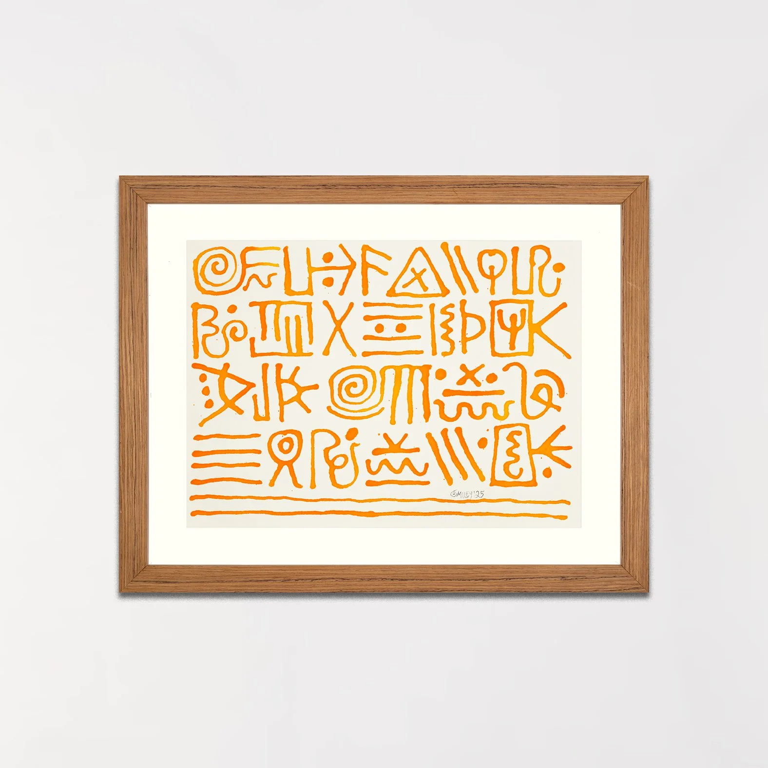 Alphabet (Yellow) / 2025 / acrylic ink on Arches mounted on board / 10 x 14 inches (image size) / 14.75 x 18.75 x 1.75 inches (overall size)